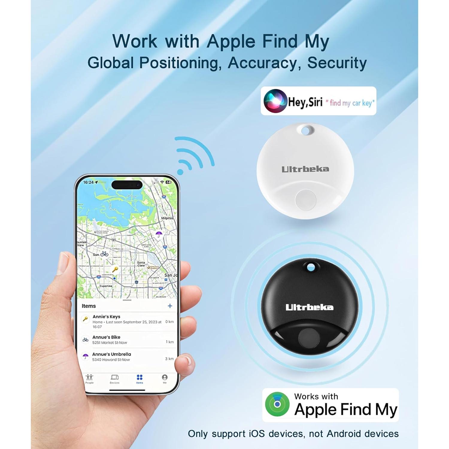 Paquete de 2 Air Tag Ultrbeka con llaveros y resistencia IP67