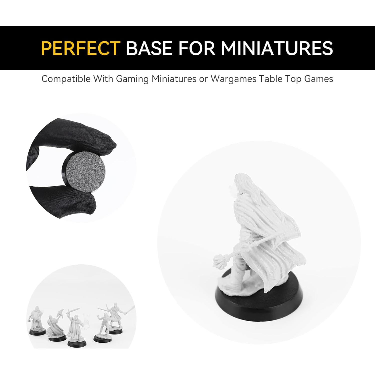 100 Bases Redondas Miniatura Plástico Texturizado Negro 25mm