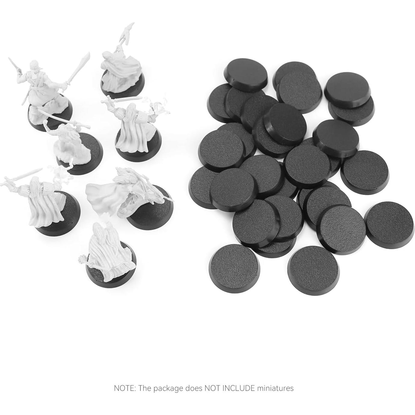 100 Bases Redondas Miniatura Plástico Texturizado Negro 25mm