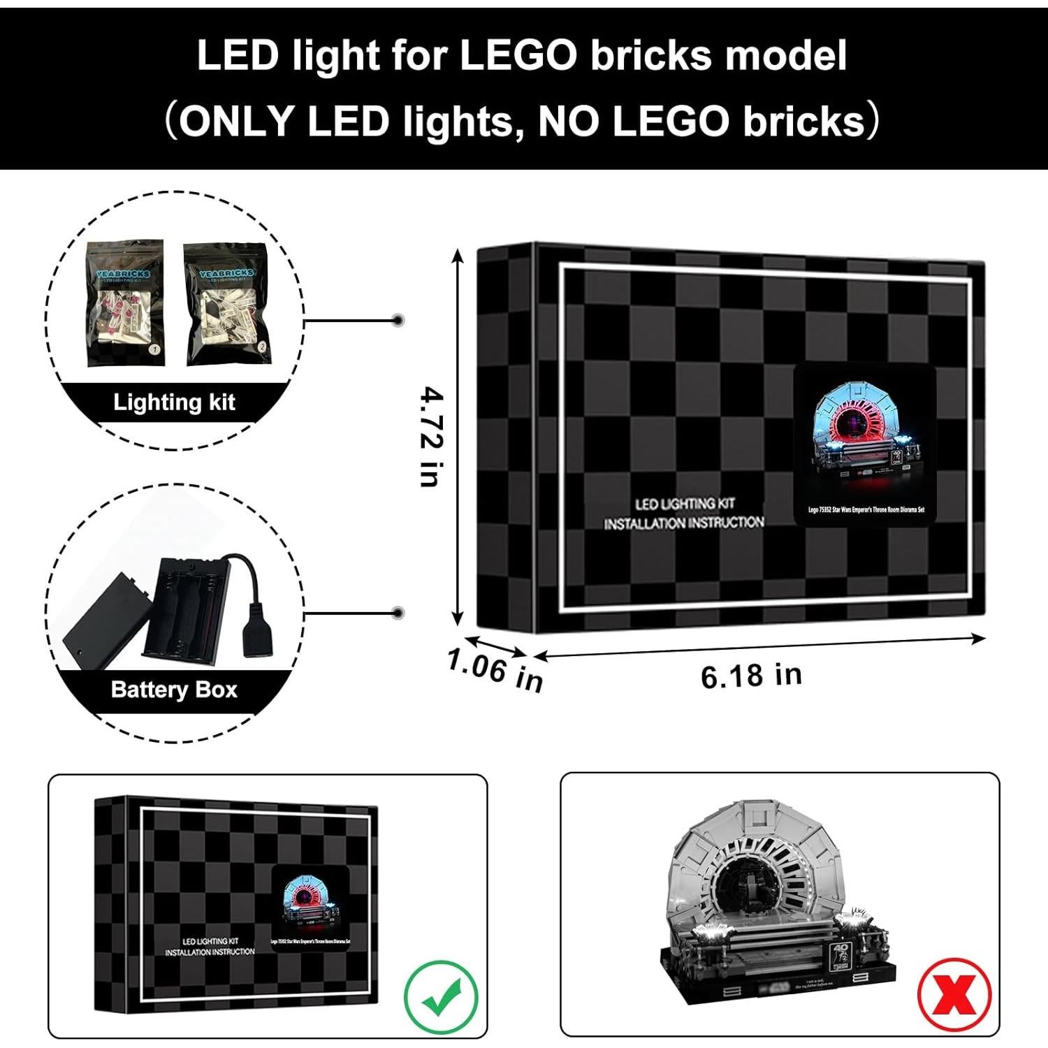 Luz LED Vaodest para Lego 75352 Sala del Trono Star Wars