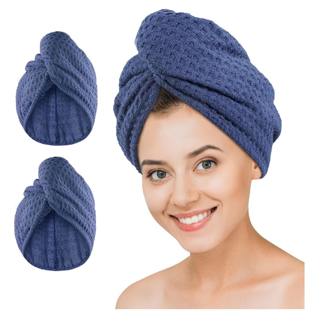 Toalla de Secado de Cabello Microfibra Dolwis 2 Piezas Azul