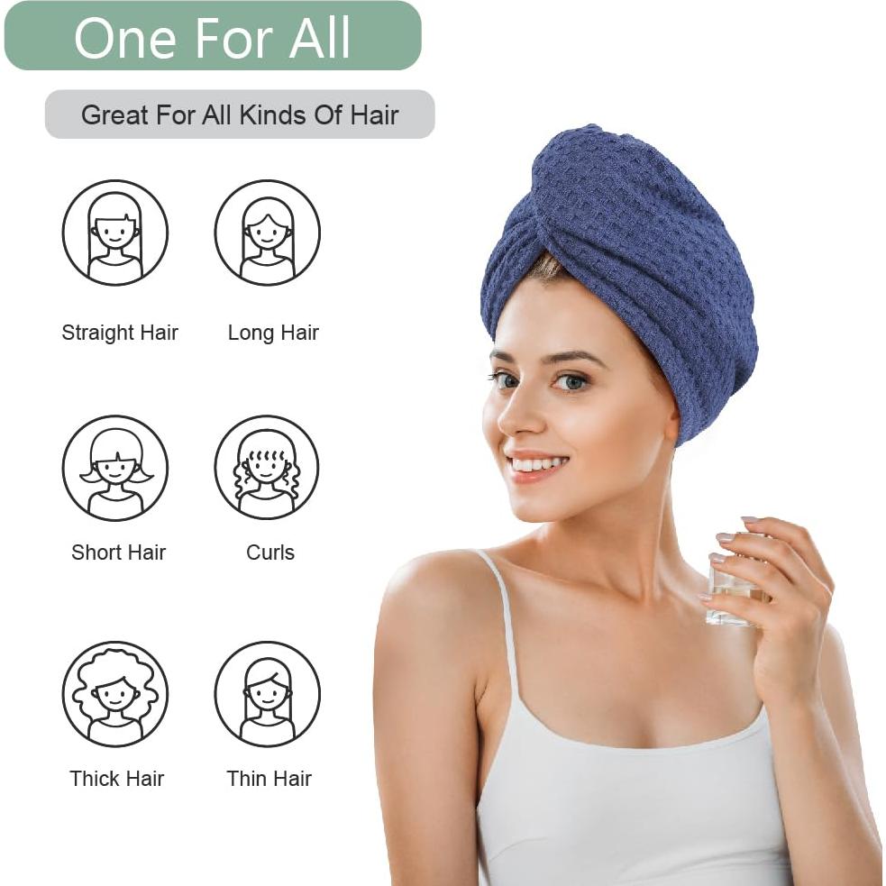 Toalla de Secado de Cabello Microfibra Dolwis 2 Piezas Azul