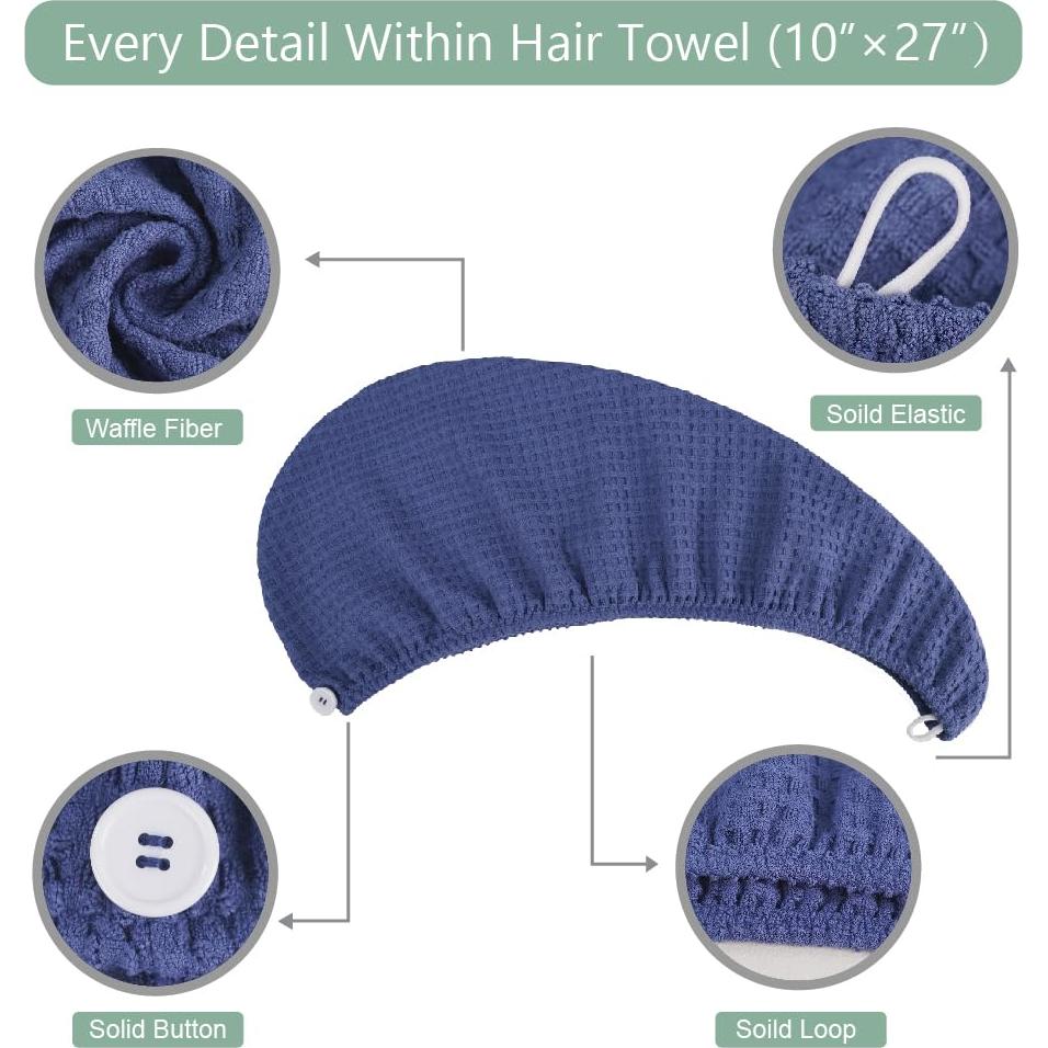 Toalla de Secado de Cabello Microfibra Dolwis 2 Piezas Azul