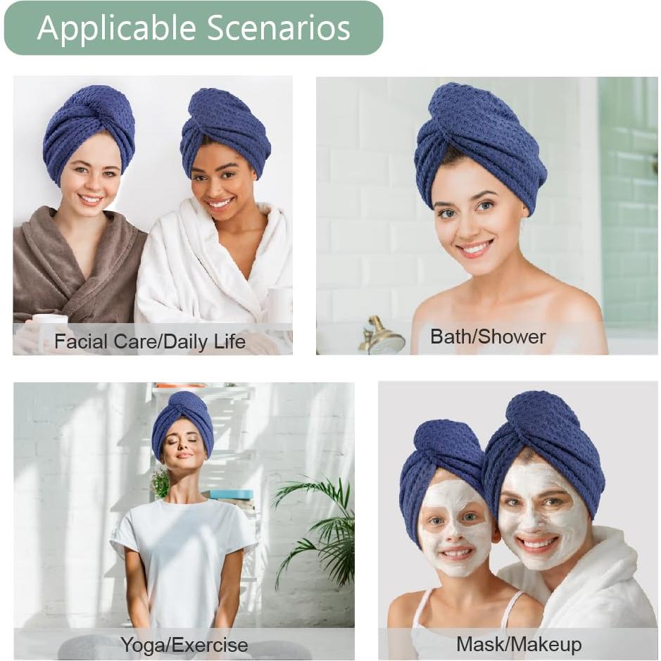 Toalla de Secado de Cabello Microfibra Dolwis 2 Piezas Azul