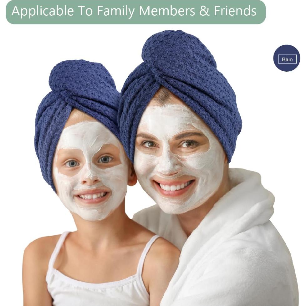 Toalla de Secado de Cabello Microfibra Dolwis 2 Piezas Azul