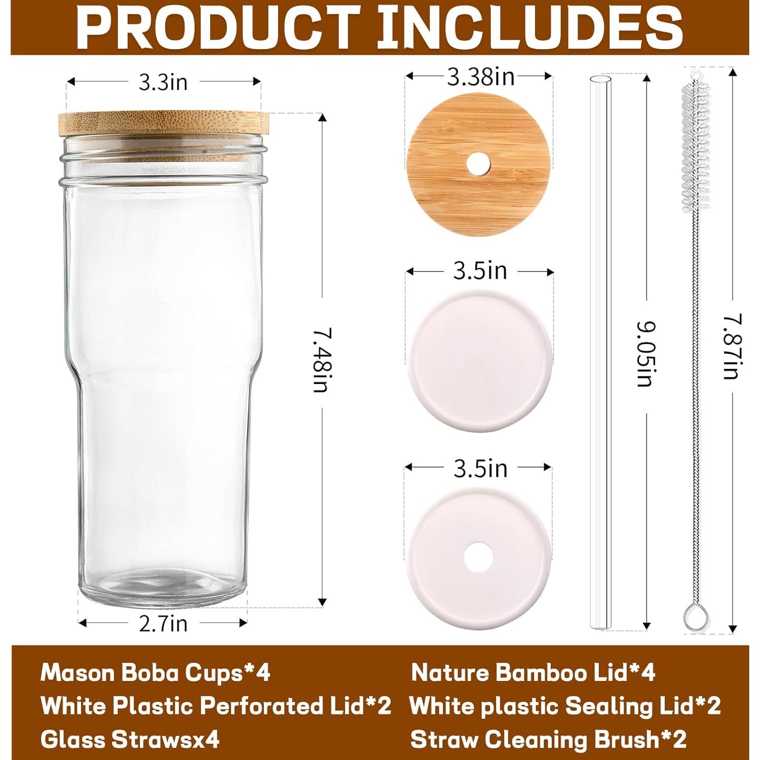 Tarros de Cristal Reutilizables DWTS DANWEITESI 24 oz - 4 Piezas