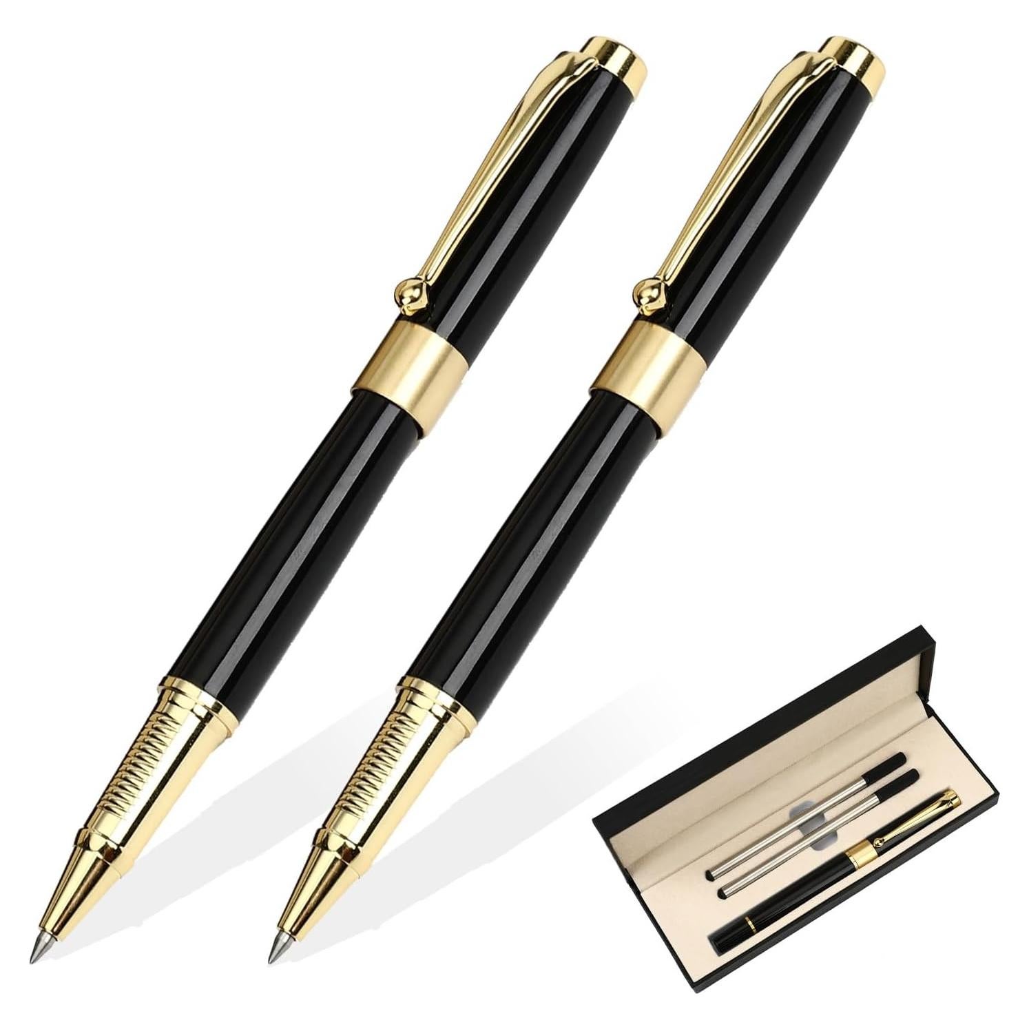 Set de Bolígrafos de Lujo YIVONKA - 2 Negros 0.5mm con Recargas