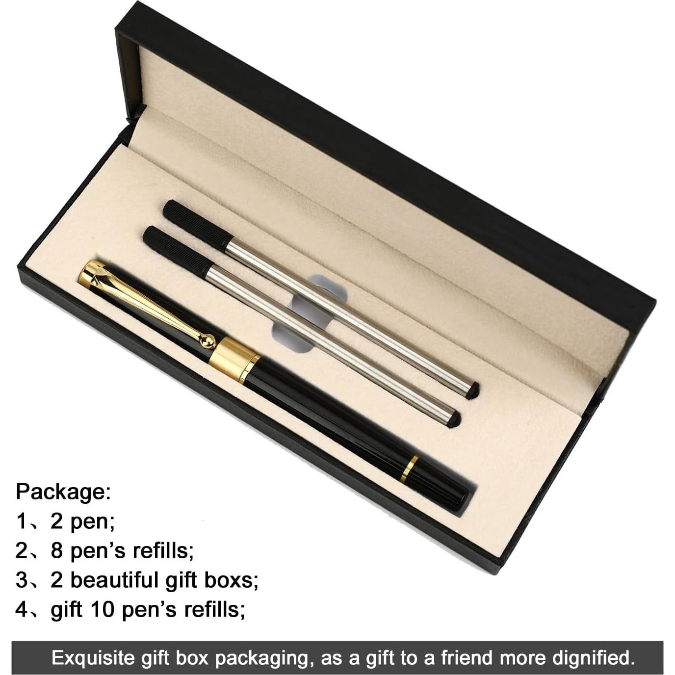 Set de Bolígrafos de Lujo YIVONKA - 2 Negros 0.5mm con Recargas