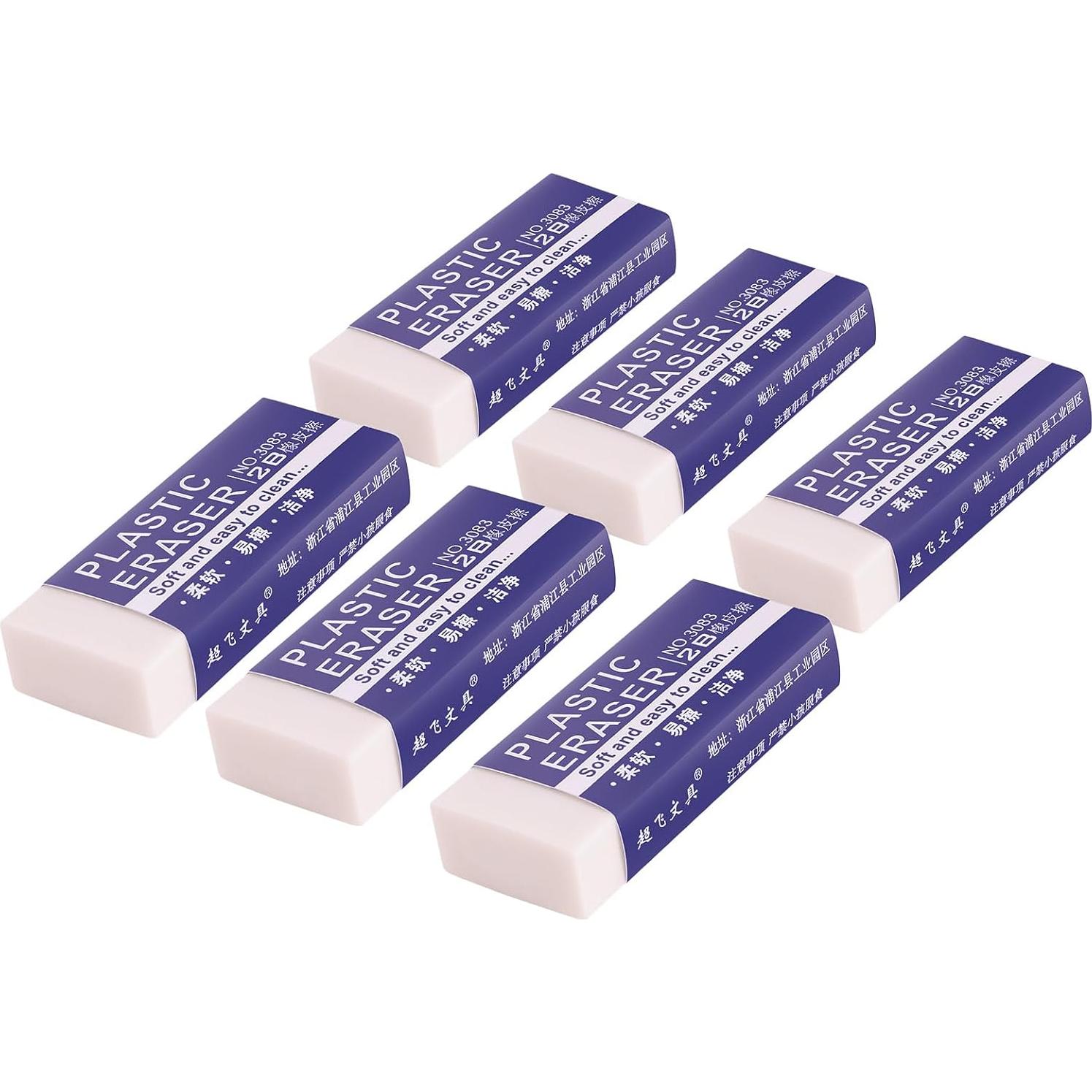 Paquete de 6 Gomas de Borrar Pocurhi Blancas Rectangulares