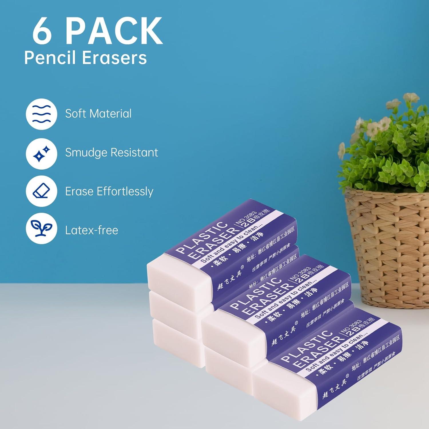 Paquete de 6 Gomas de Borrar Pocurhi Blancas Rectangulares