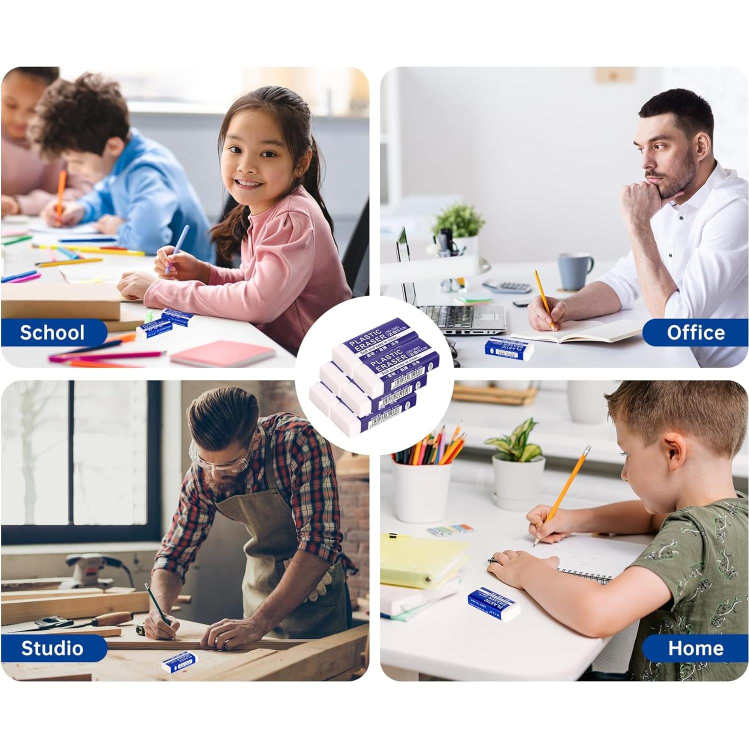 Paquete de 6 Gomas de Borrar Pocurhi Blancas Rectangulares