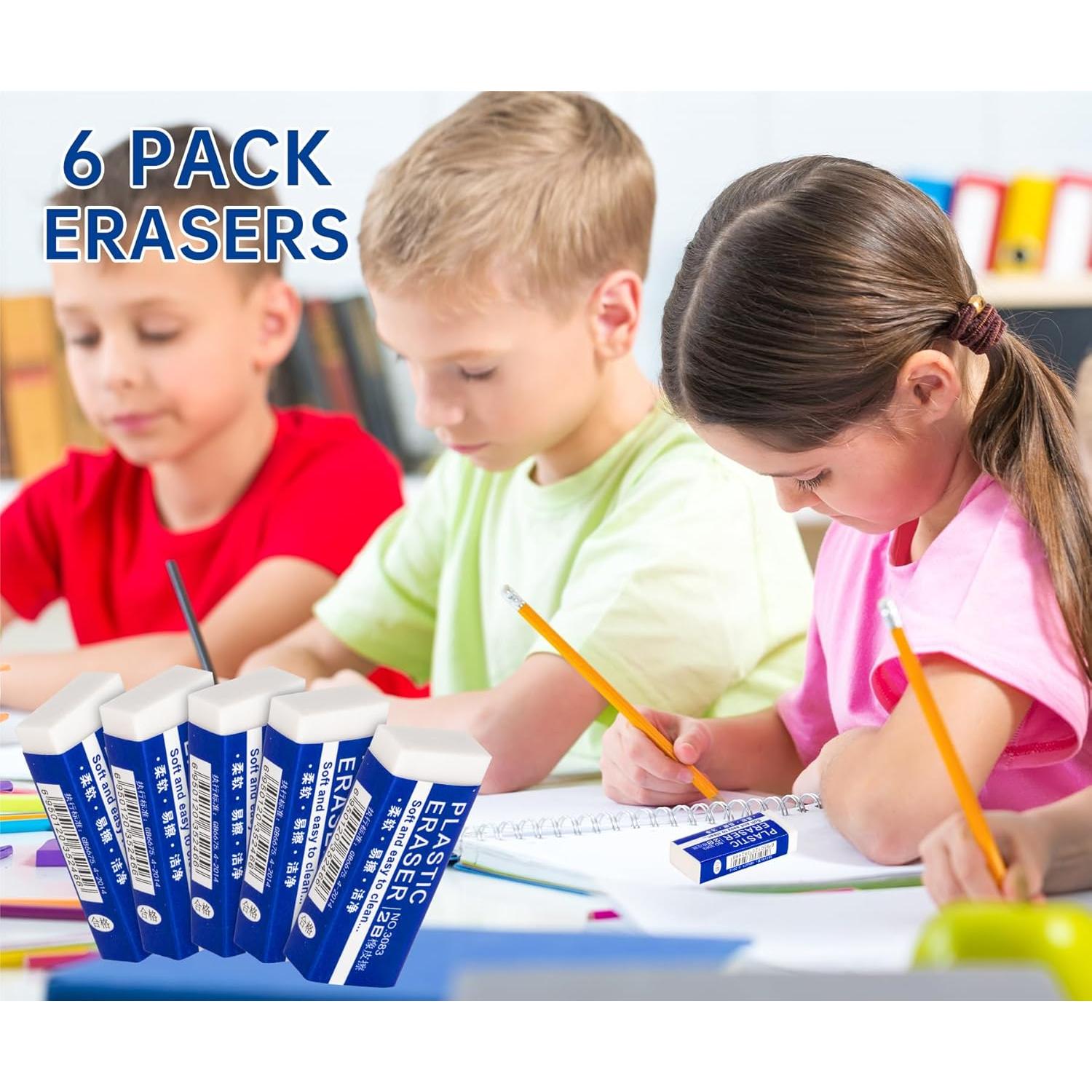 Paquete de 6 Gomas de Borrar Pocurhi Blancas Rectangulares