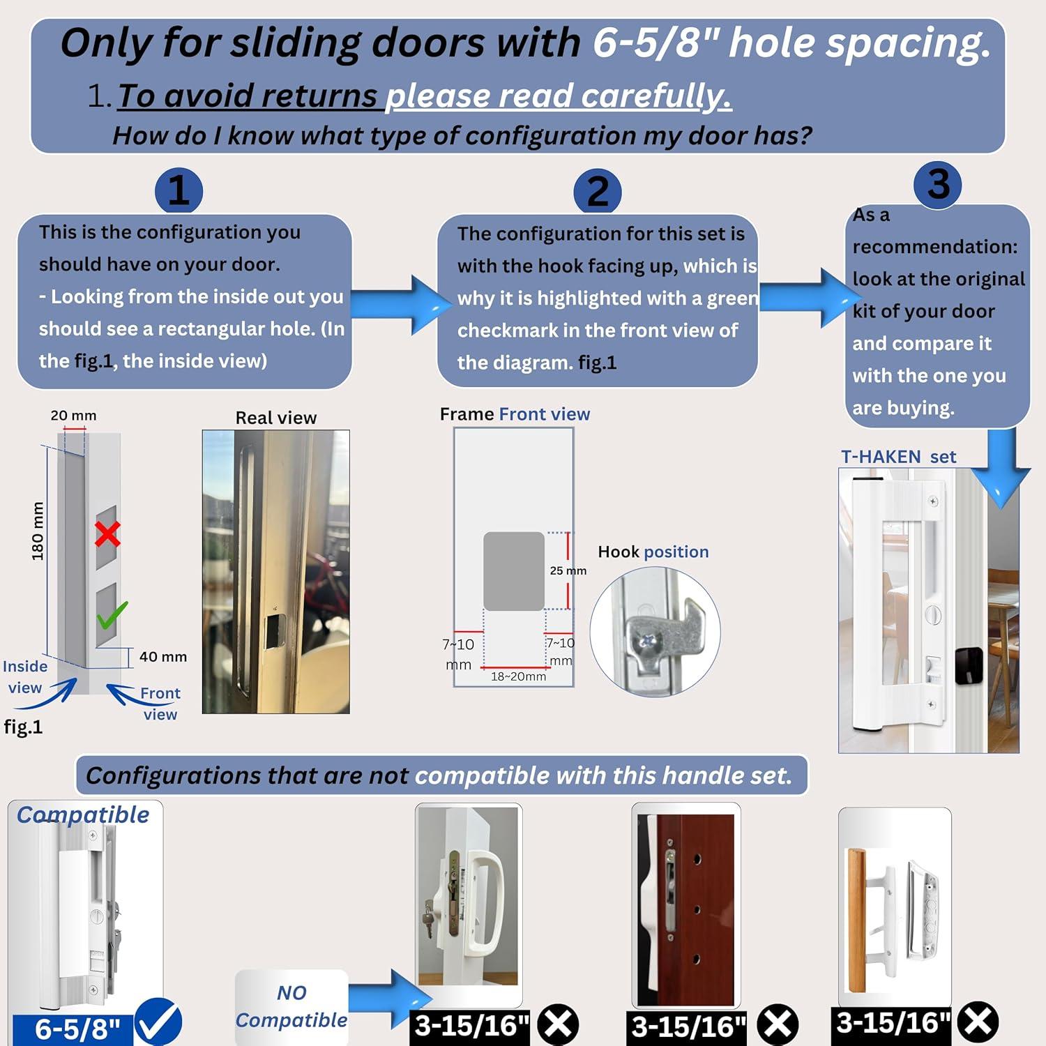 Juego de Manijas de Puerta Deslizante T-HAKEN Aluminio Blanco