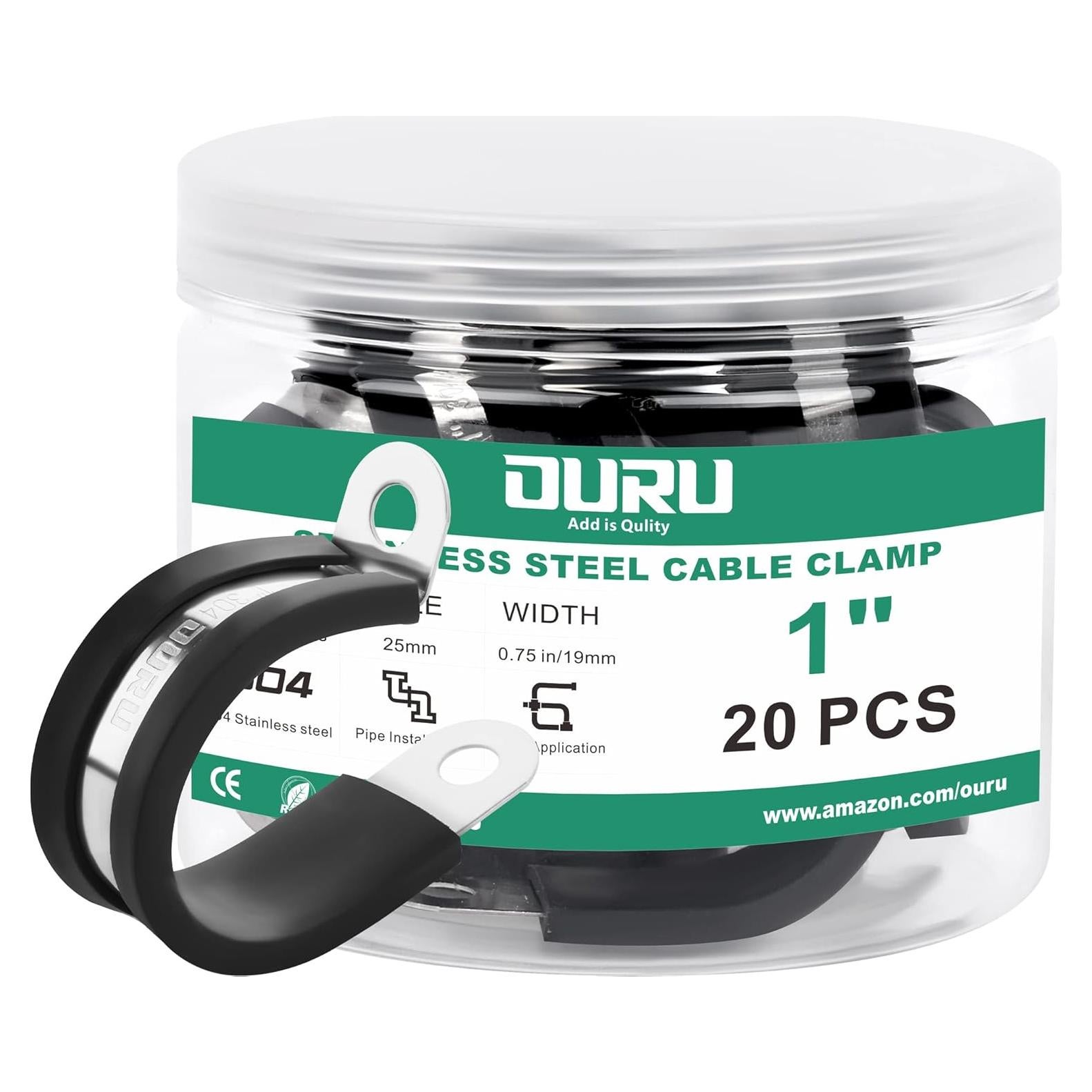 Kit de 20 Abrazaderas de Cable OURU 25mm Acero Inoxidable Goma