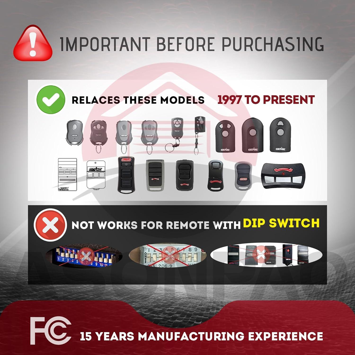 Control Remoto Genie GIT-1 para Abridor de Garaje 50m