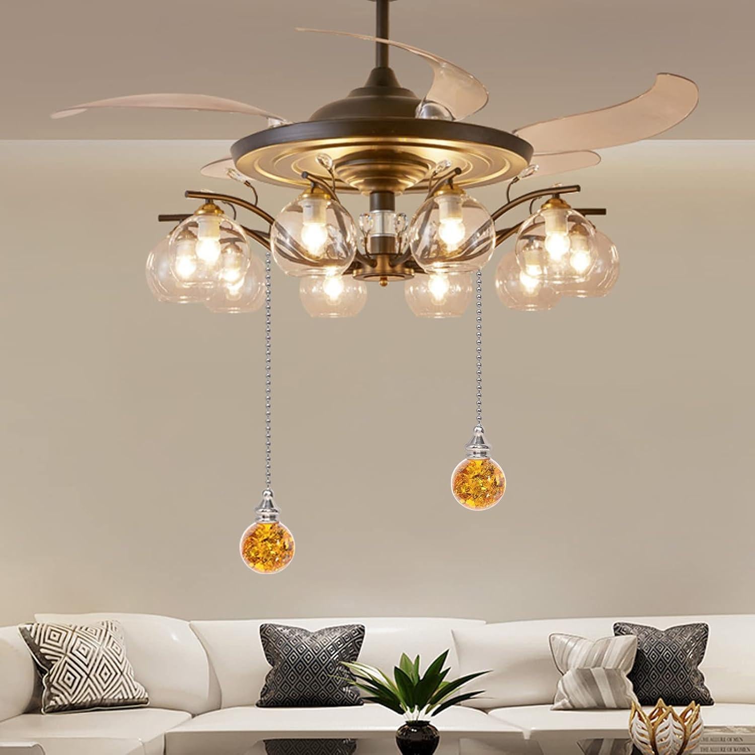 Cadena de Tirar de Cristal Ámbar con Esfera de Hielo 50cm