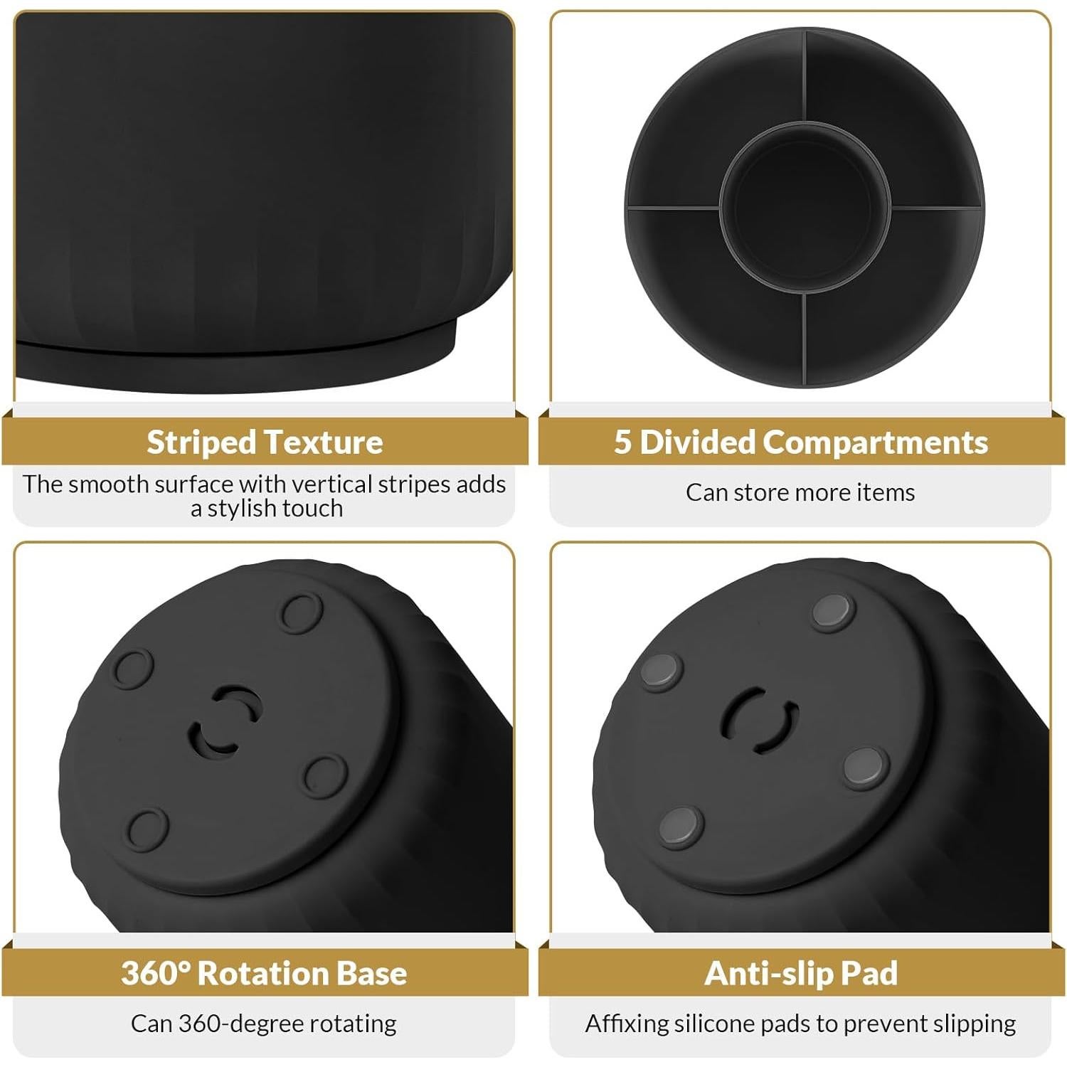 Organizador de escritorio giratorio SKYDUE 360° negro 5 compartimentos