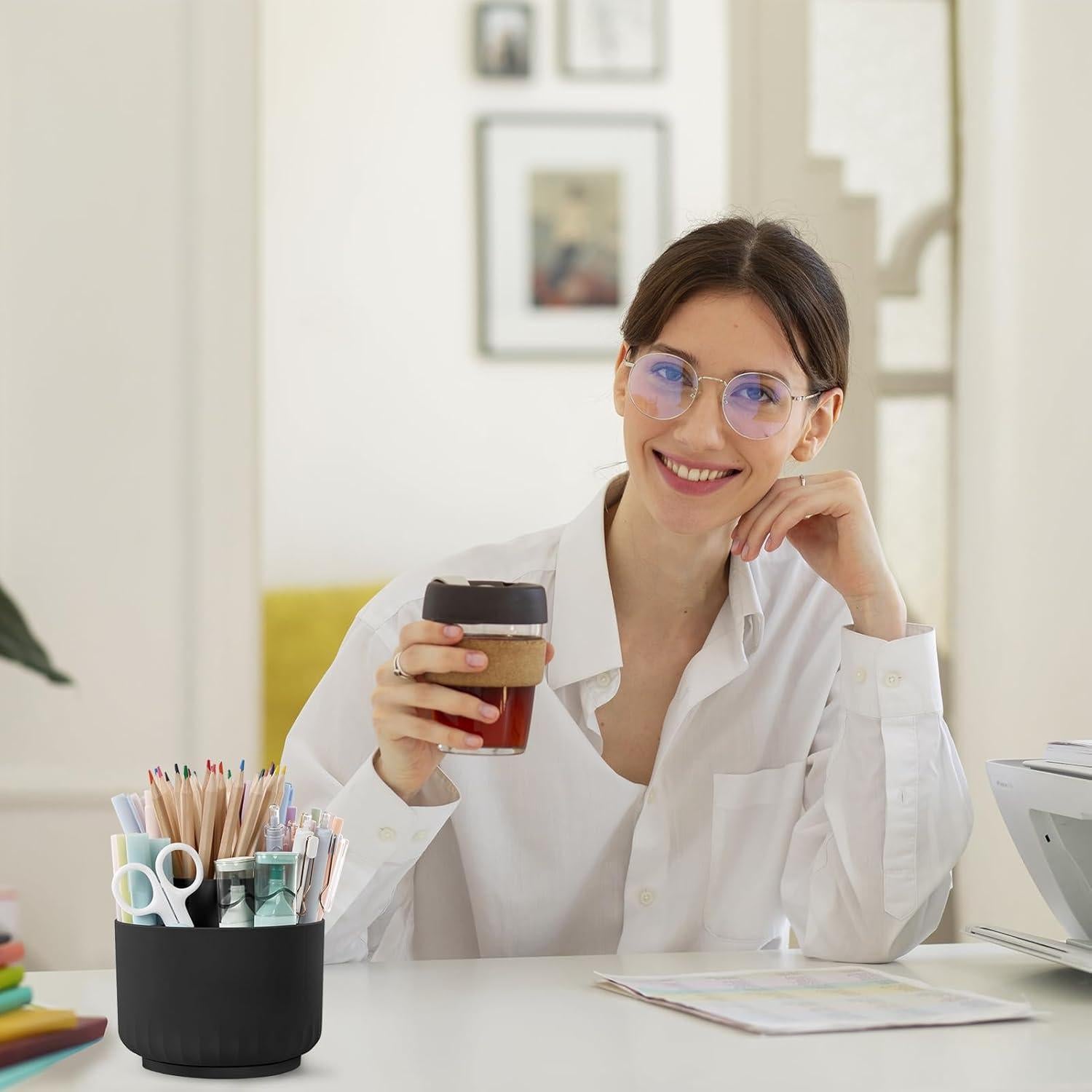 Organizador de escritorio giratorio SKYDUE 360° negro 5 compartimentos