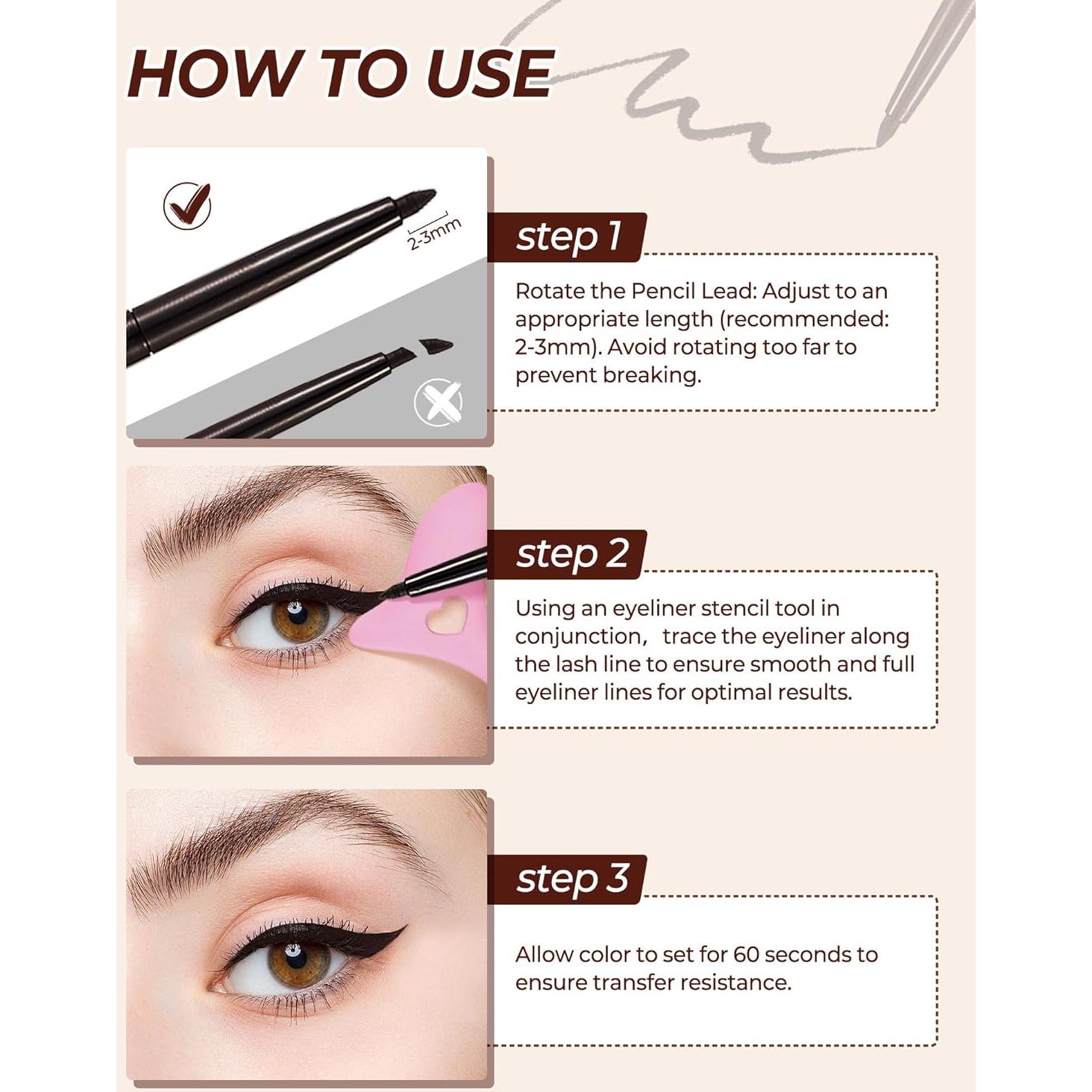 Lápiz de Eyeliner Negro Retráctil SUMEITANG con Plantilla