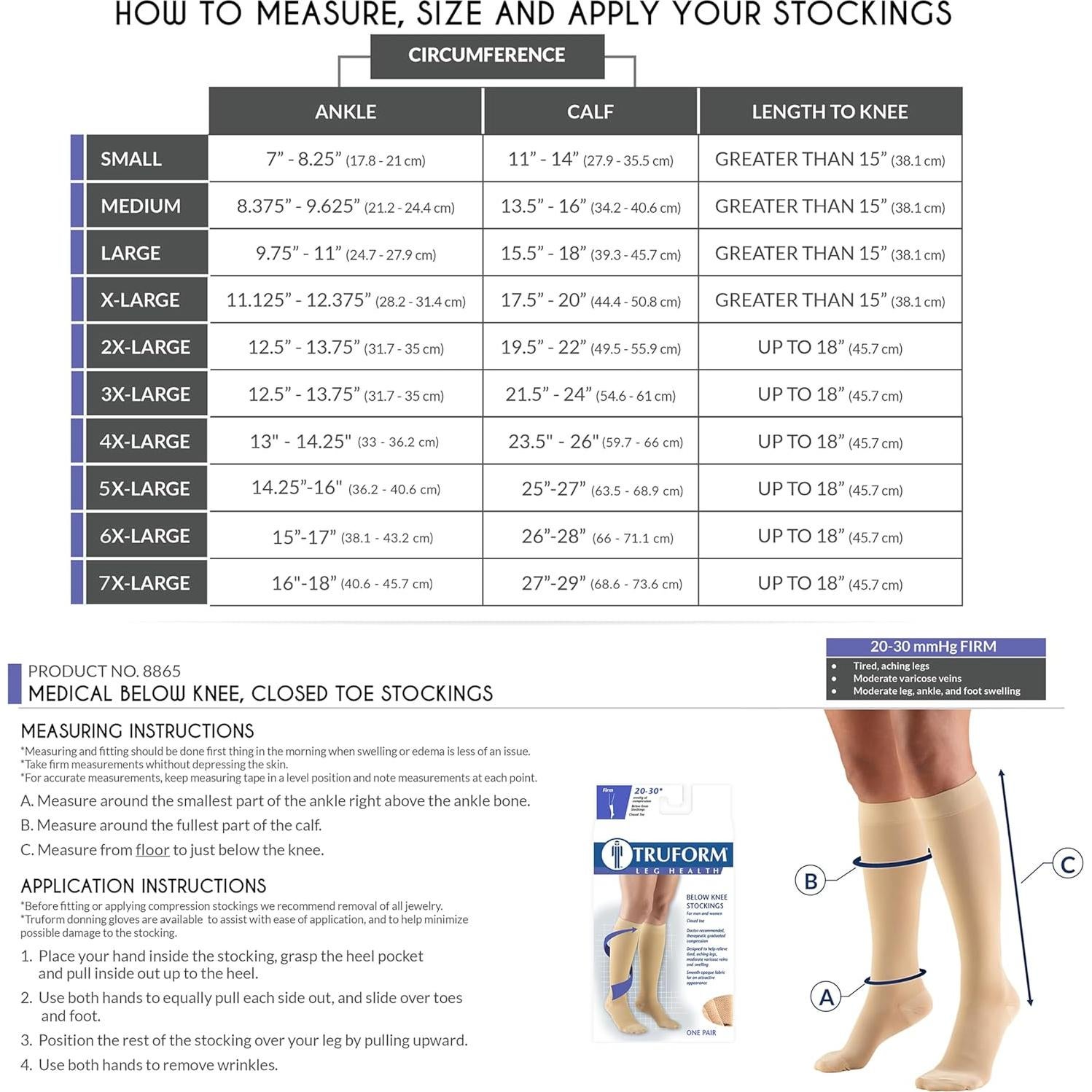 Medias de Compresión Truform 8865 Unisex 20-30 mmHg Beige X-Grande