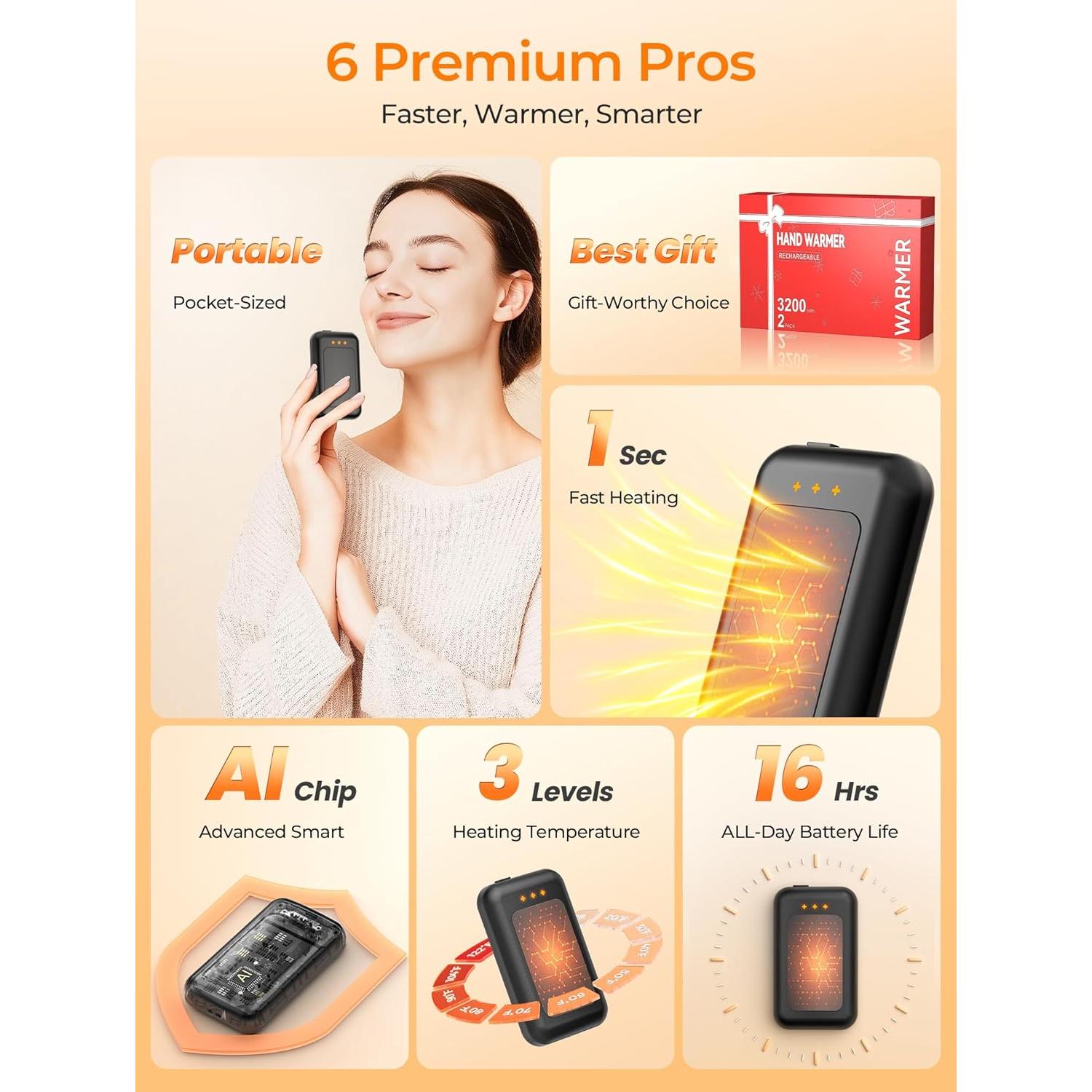 Calentadores de Manos Eléctricos Recargables Jerritte 2 Pack Pro