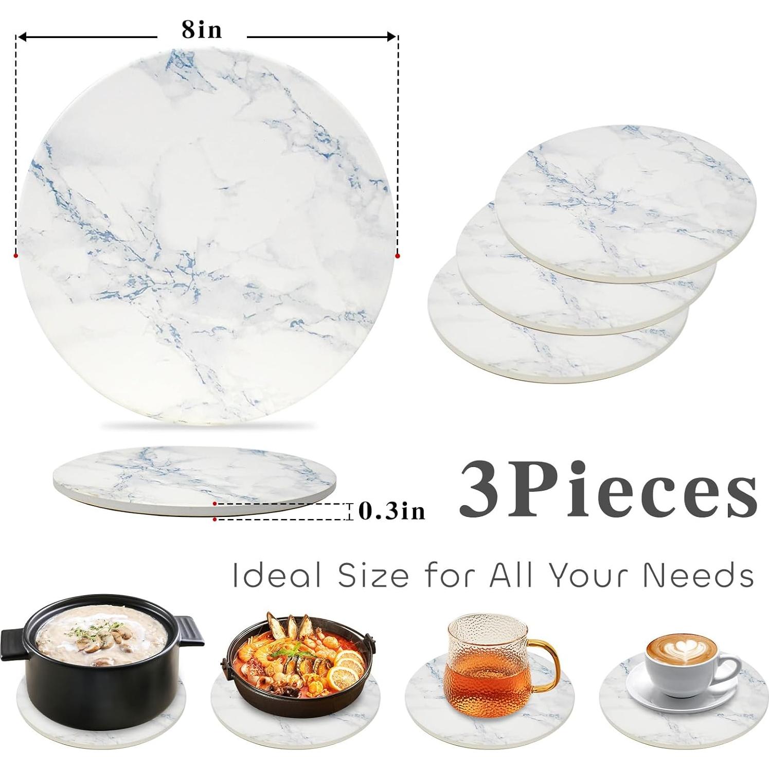 Set de 3 Trivetes de Cerámica WDZZHOT 20 cm Mármol Azul