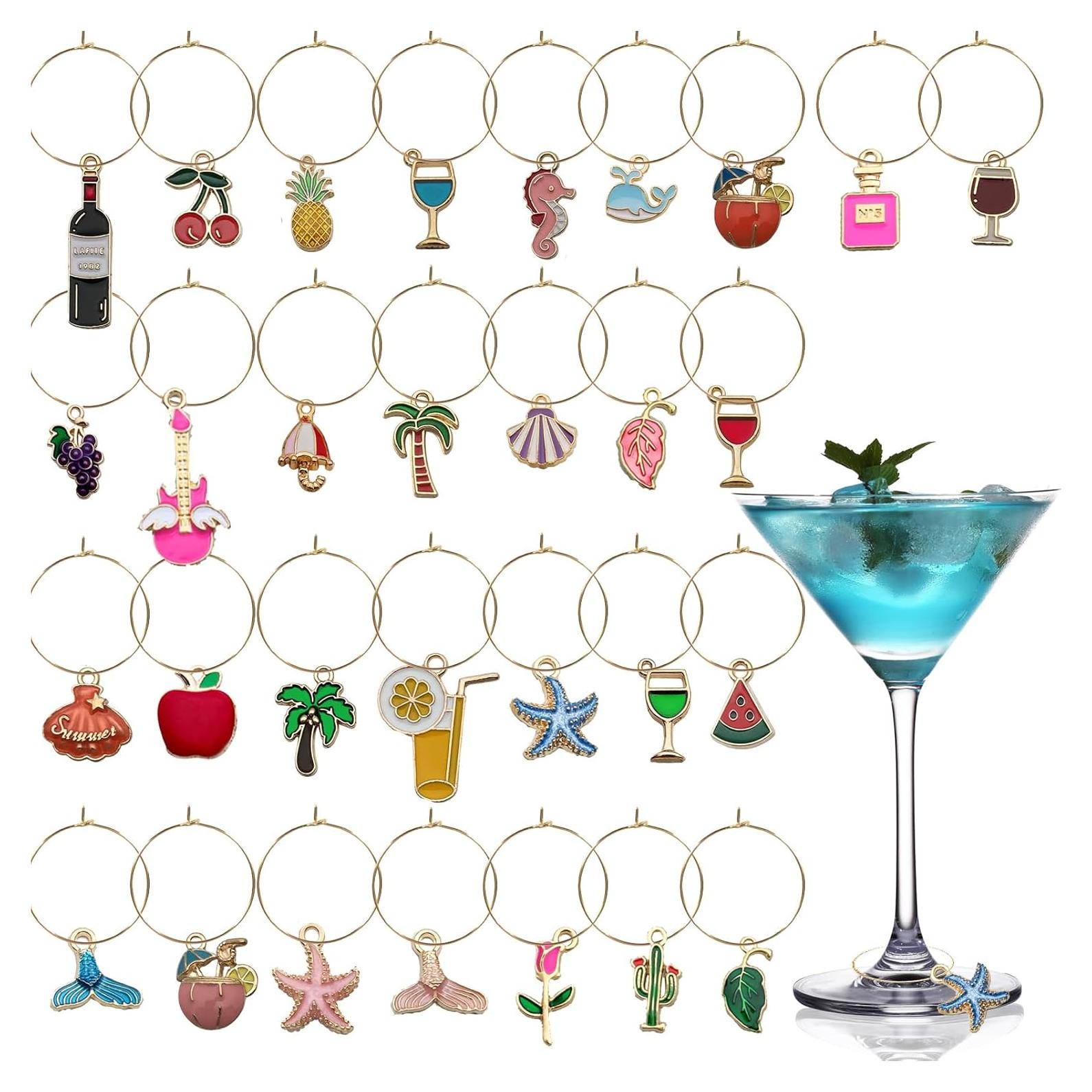 Marcadores de Copas de Vino Temáticos de Playa ESUOHYM - 30 Piezas