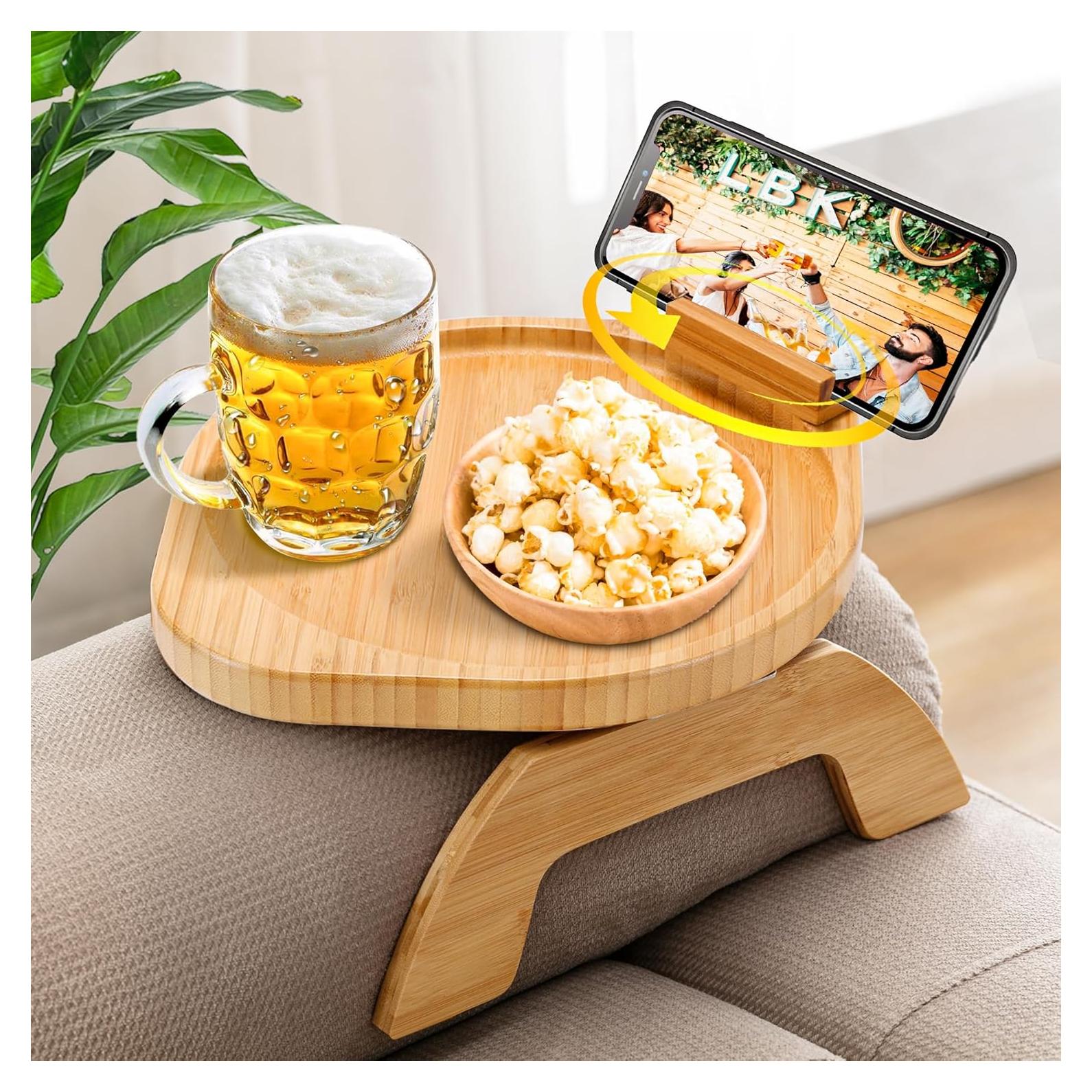 Mesa de brazo de sofá SINWANT de bambú con soporte para teléfono