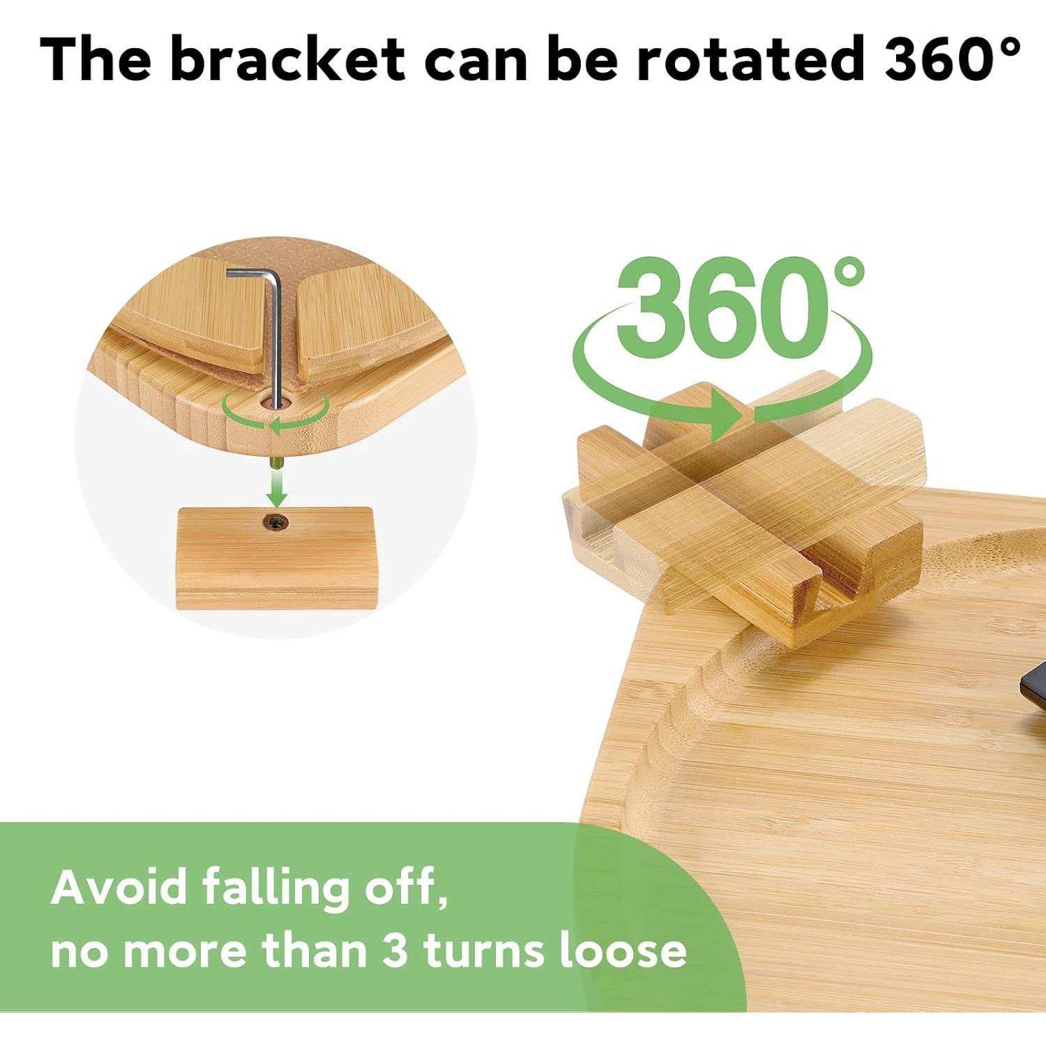 Mesa de brazo de sofá SINWANT de bambú con soporte para teléfono