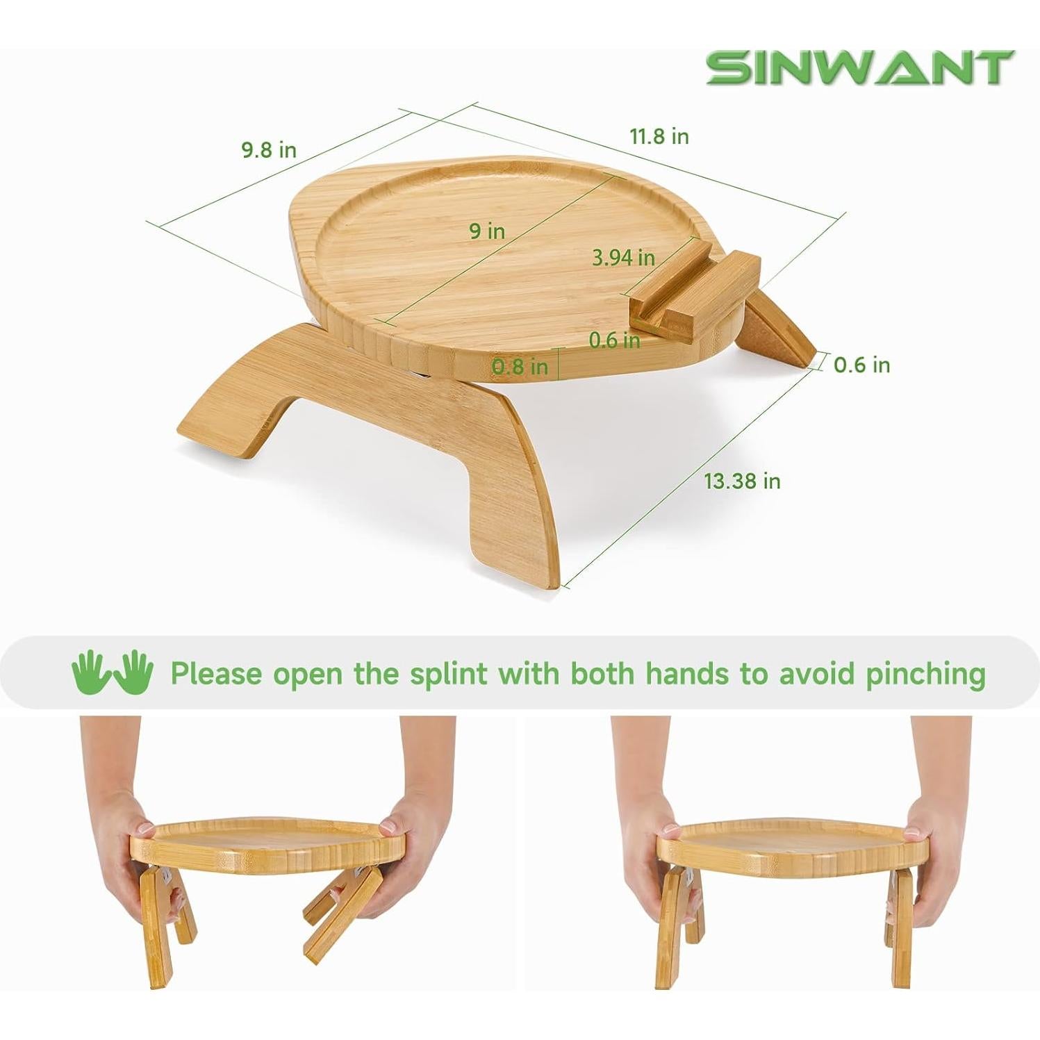 Mesa de brazo de sofá SINWANT de bambú con soporte para teléfono