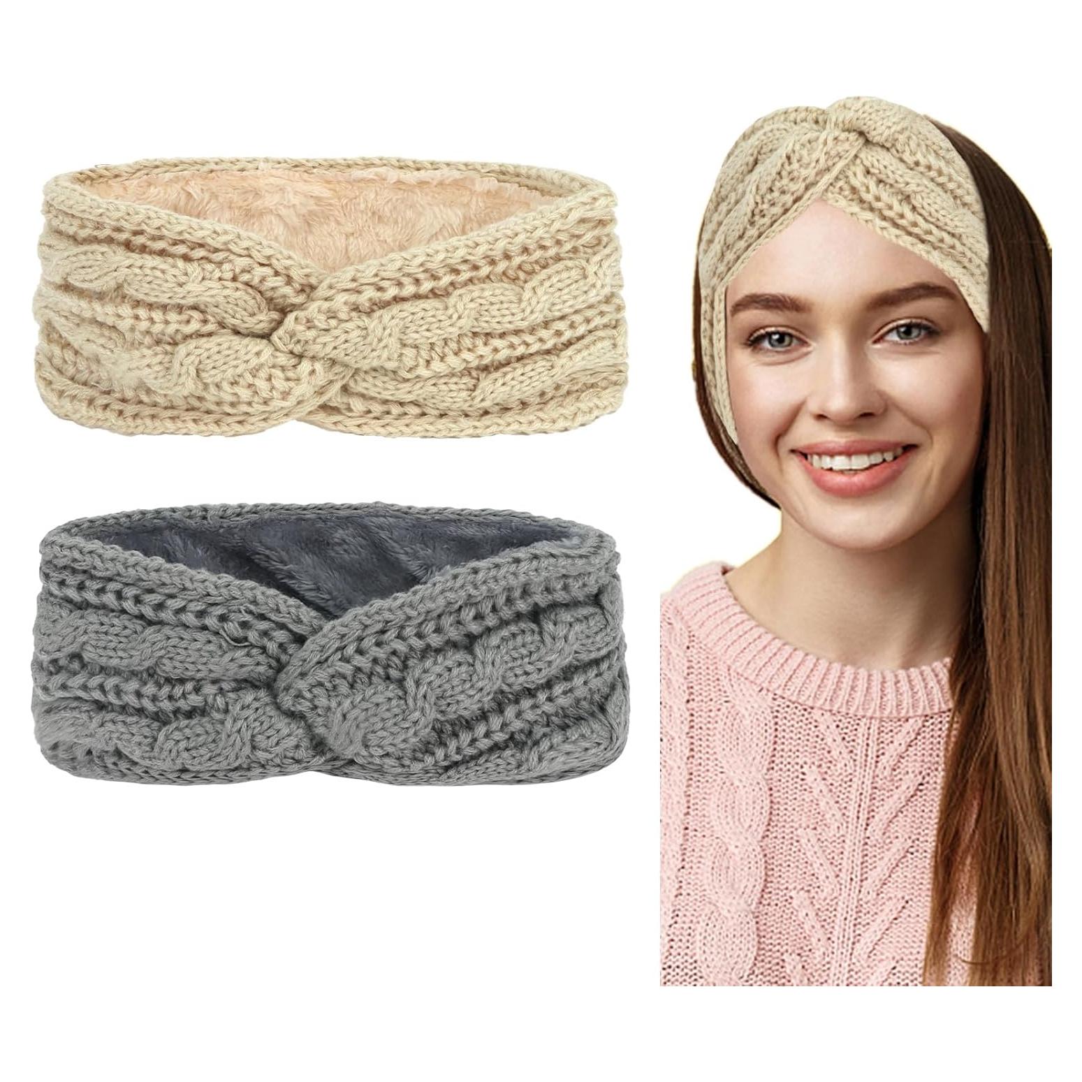 Diademas de Invierno CAVETEE 2 Piezas para Mujeres - Orejeras de Ganchillo Suaves