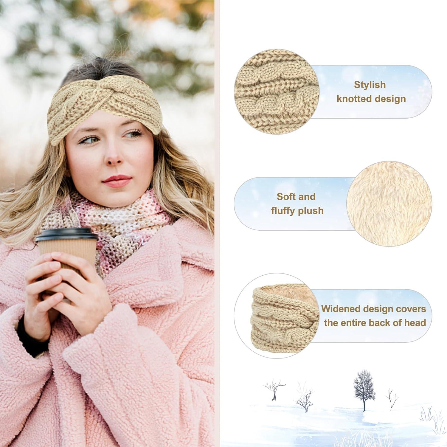 Diademas de Invierno CAVETEE 2 Piezas para Mujeres - Orejeras de Ganchillo Suaves