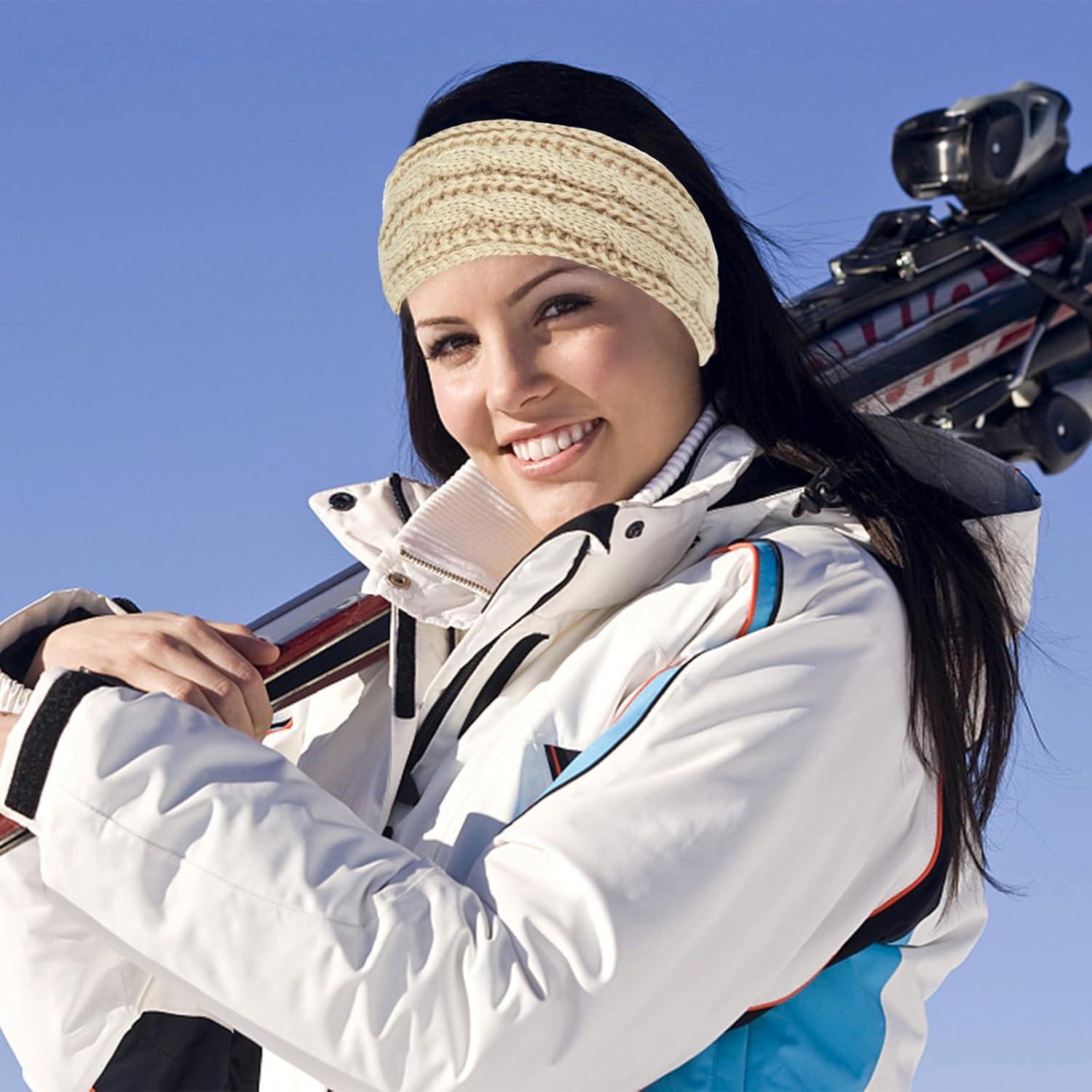 Diademas de Invierno CAVETEE 2 Piezas para Mujeres - Orejeras de Ganchillo Suaves