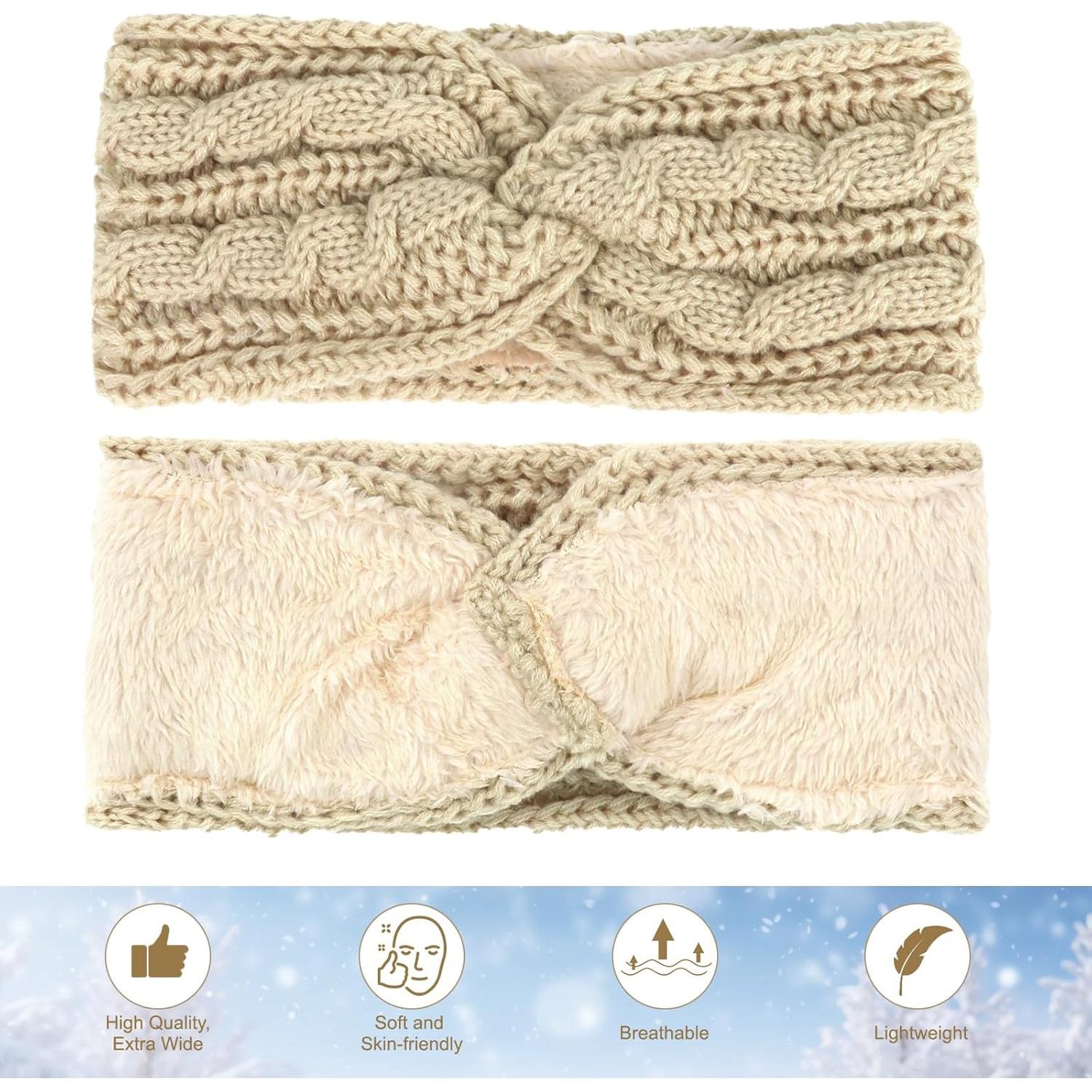 Diademas de Invierno CAVETEE 2 Piezas para Mujeres - Orejeras de Ganchillo Suaves