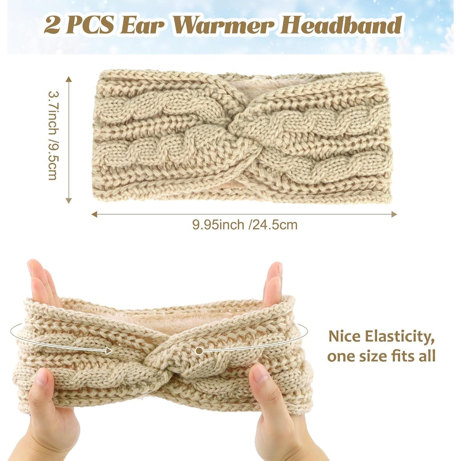 Diademas de Invierno CAVETEE 2 Piezas para Mujeres - Orejeras de Ganchillo Suaves