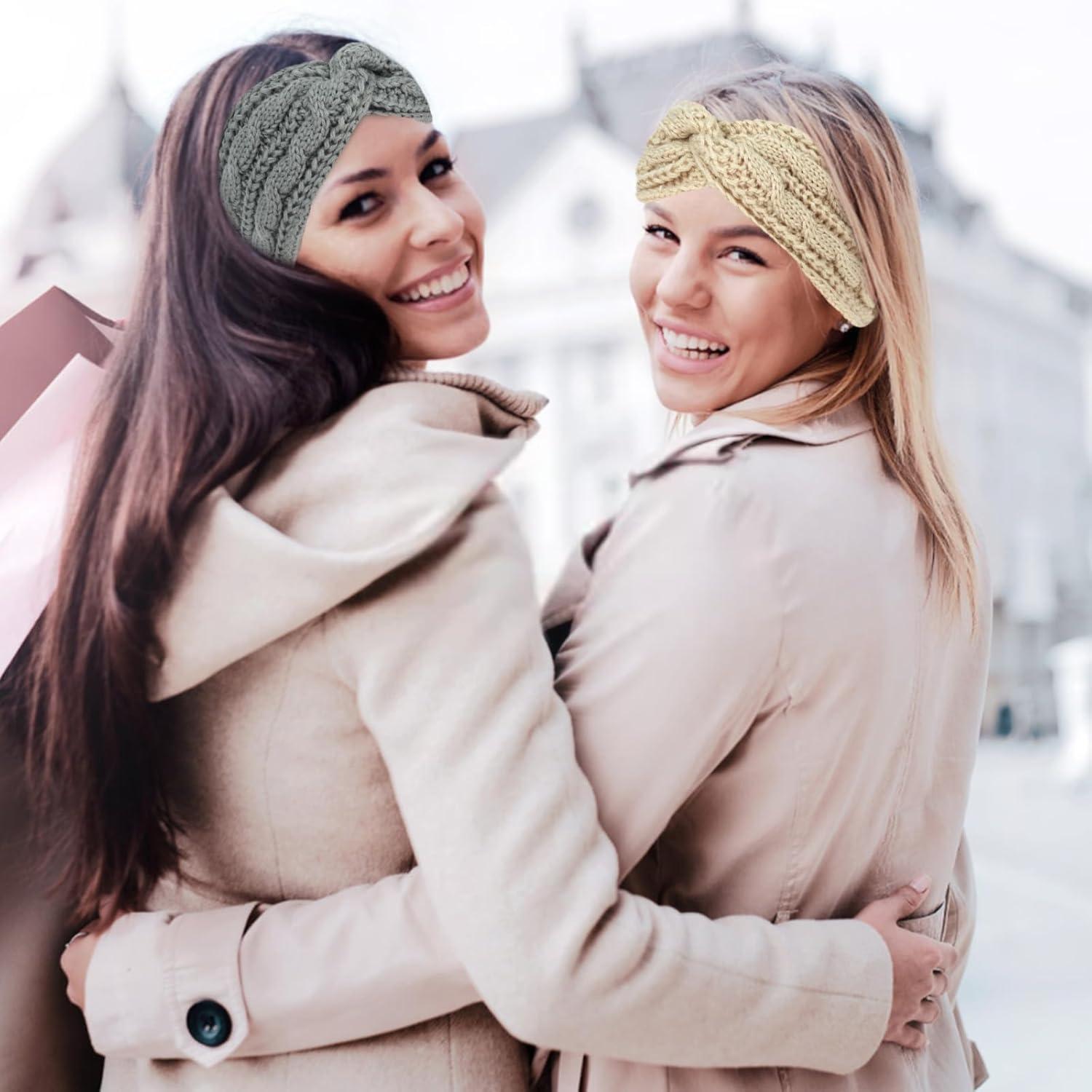 Diademas de Invierno CAVETEE 2 Piezas para Mujeres - Orejeras de Ganchillo Suaves