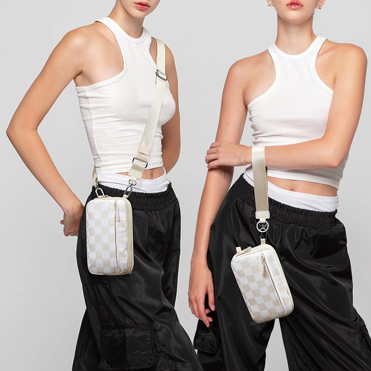 Cartera de muñeca FODOKO para mujer, nailon acolchado, 4 cremalleras