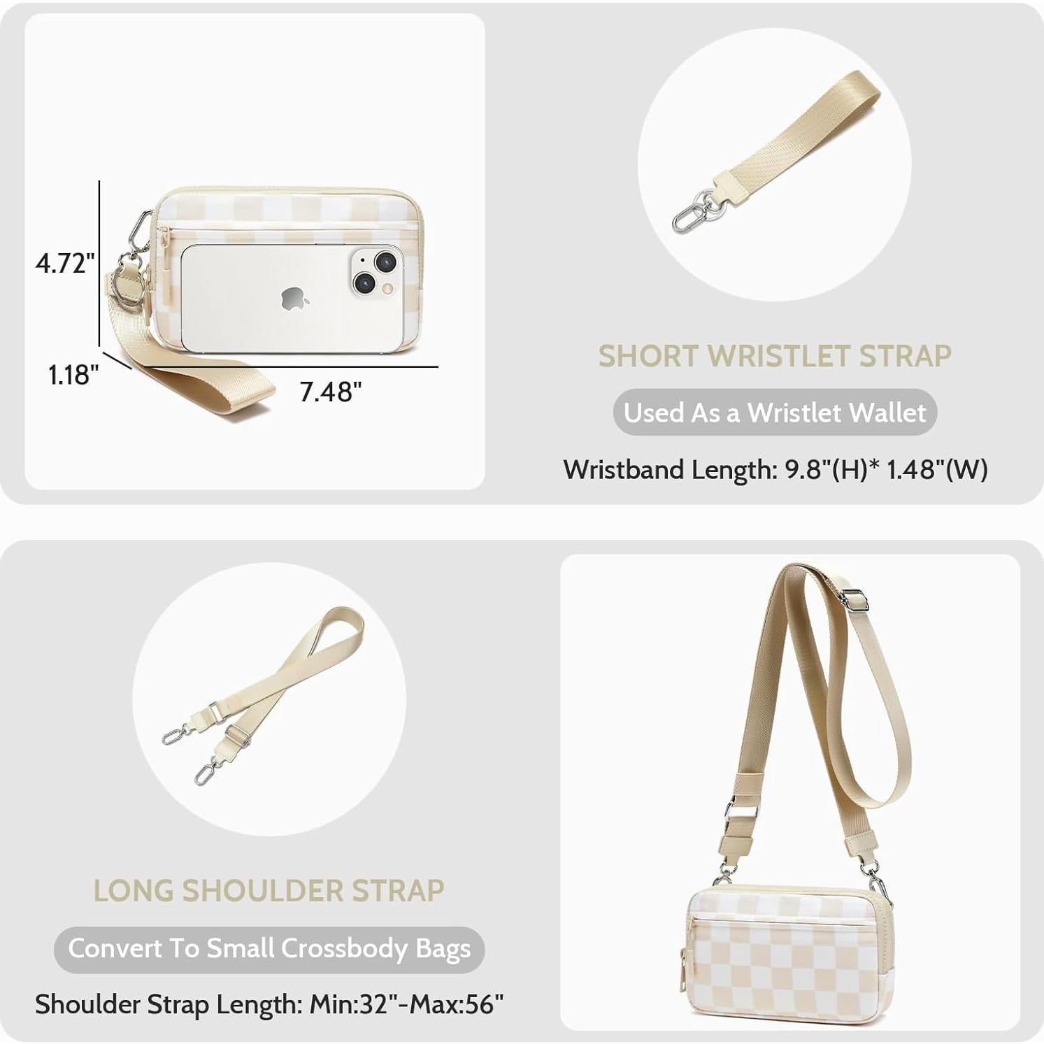 Cartera de muñeca FODOKO para mujer, nailon acolchado, 4 cremalleras