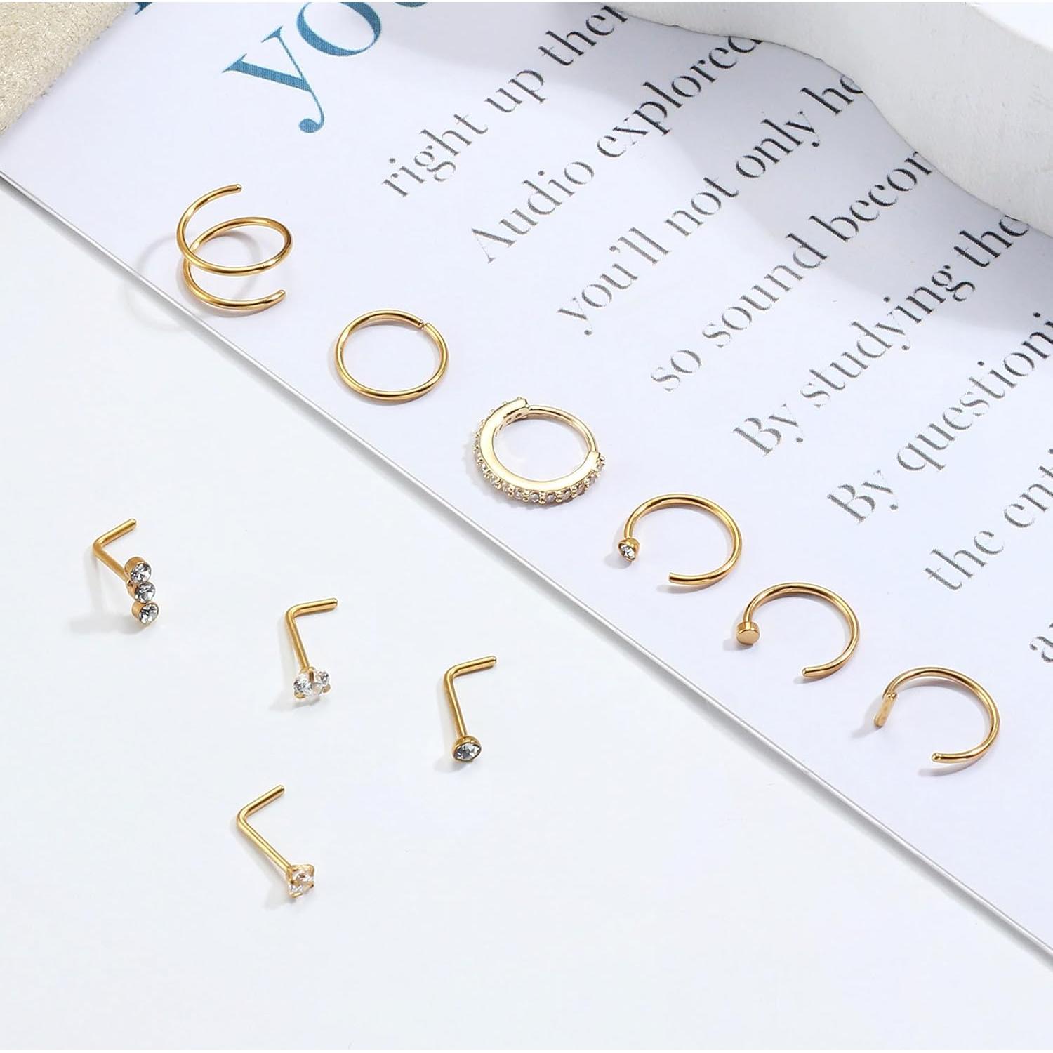 Anillos de Nariz BESTEEL Oro Relleno 14K 20G 10Pcs Hipoalergénicos