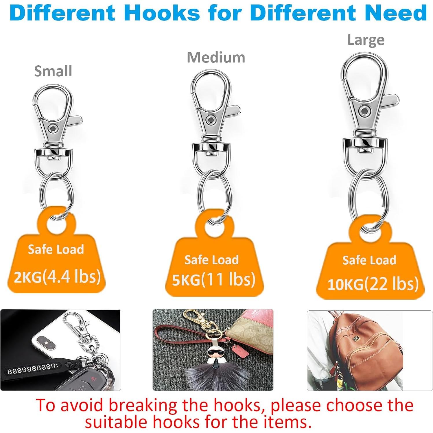 Llavero Clips Giratorios YHYZ 80PCS en 3 Tamaños Plata