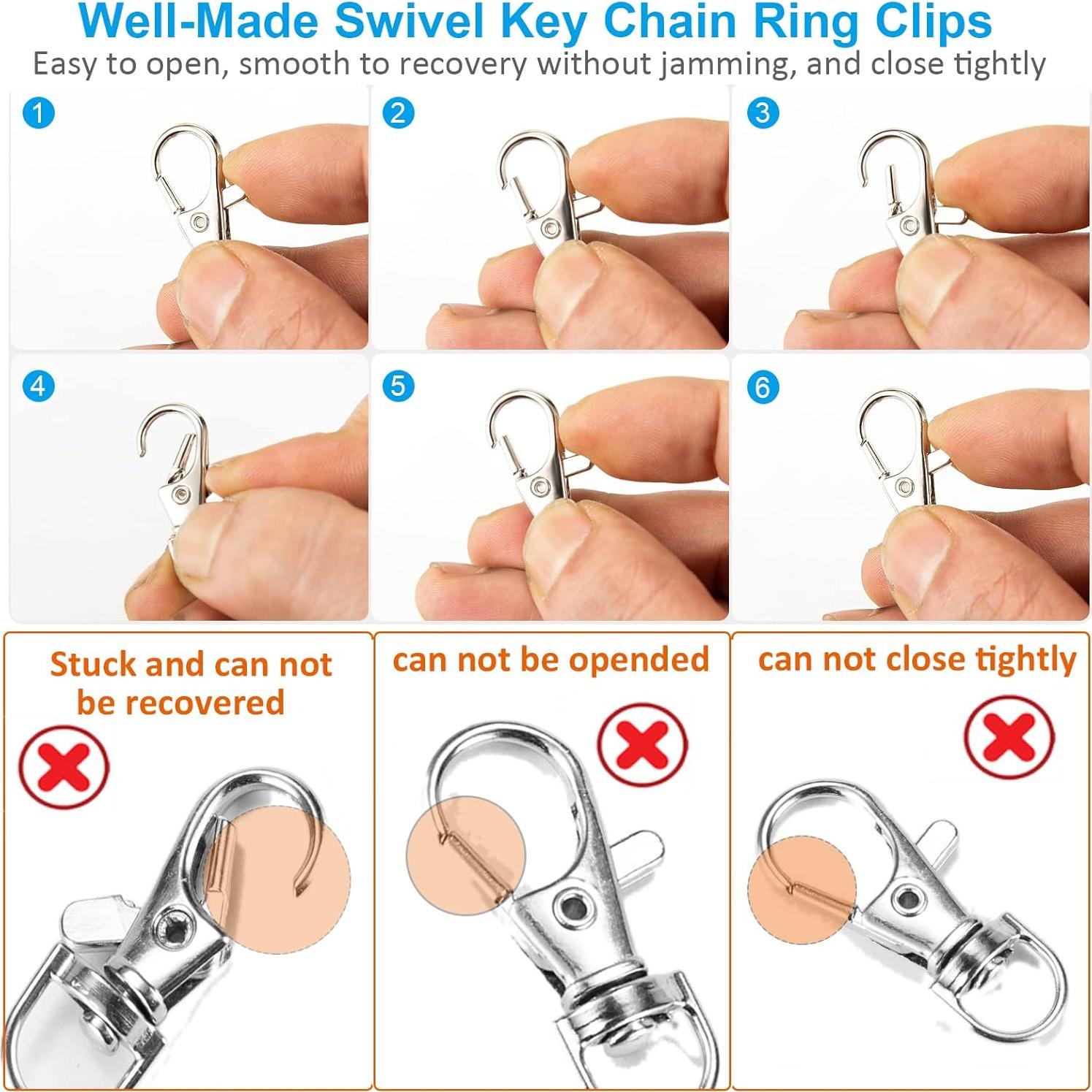 Llavero Clips Giratorios YHYZ 80PCS en 3 Tamaños Plata