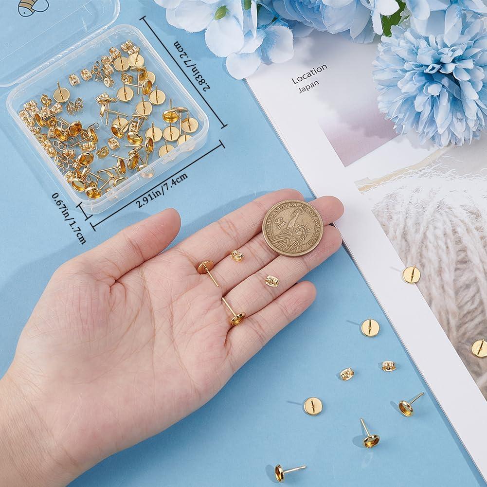 Beebeecraft 50Pcs Hallazgos de Pendientes Stud Oro 18K 6mm
