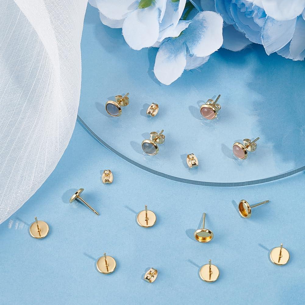 Beebeecraft 50Pcs Hallazgos de Pendientes Stud Oro 18K 6mm