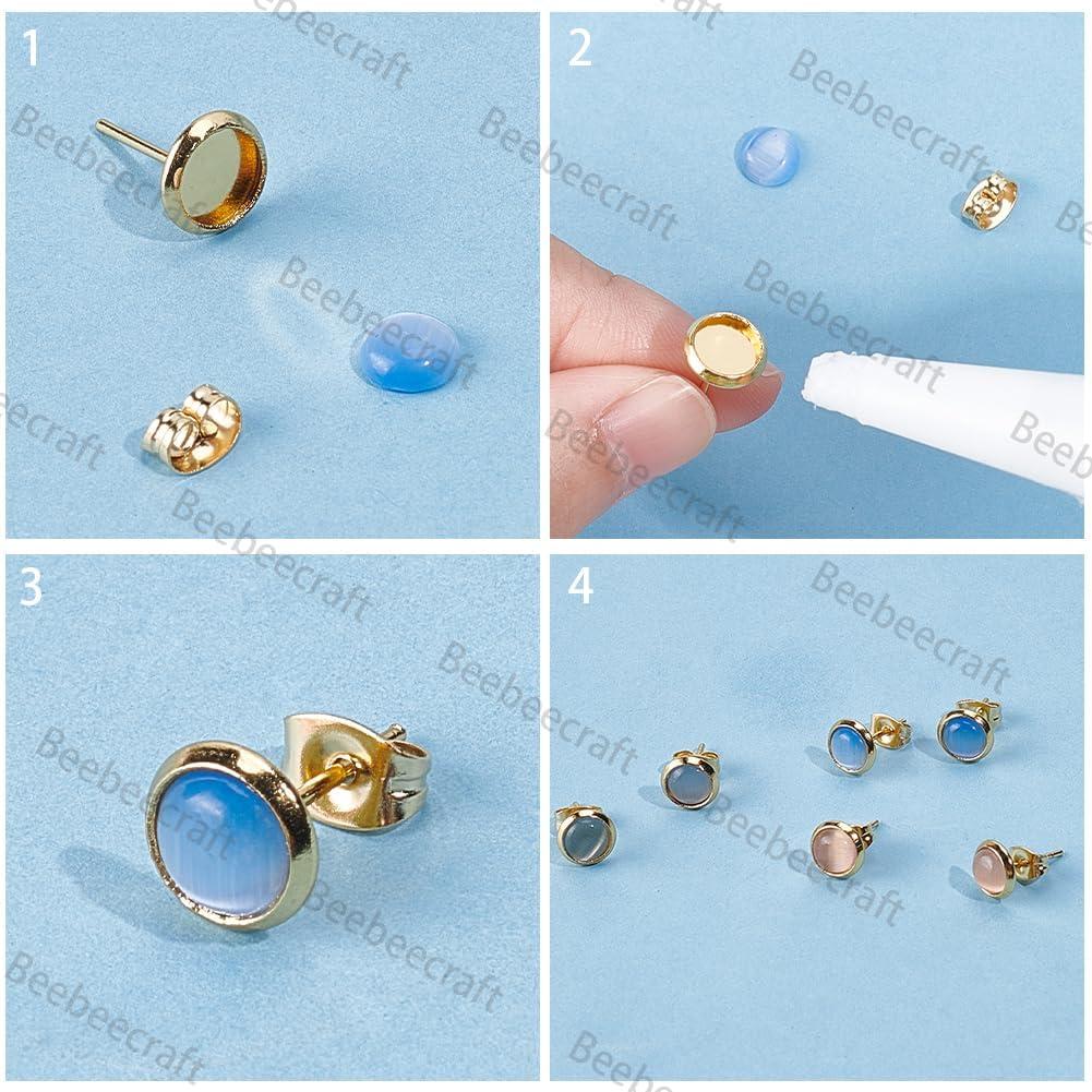 Beebeecraft 50Pcs Hallazgos de Pendientes Stud Oro 18K 6mm
