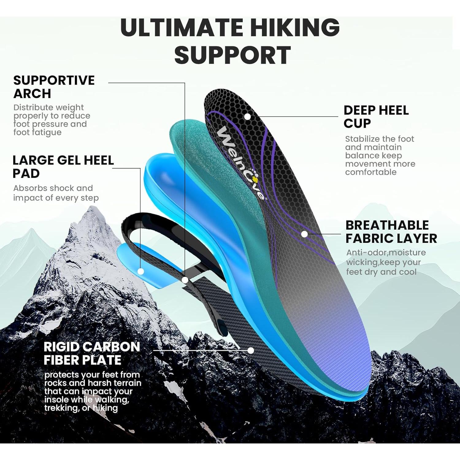 Plantillas de Soporte Welnove para Senderismo 2XL Negro