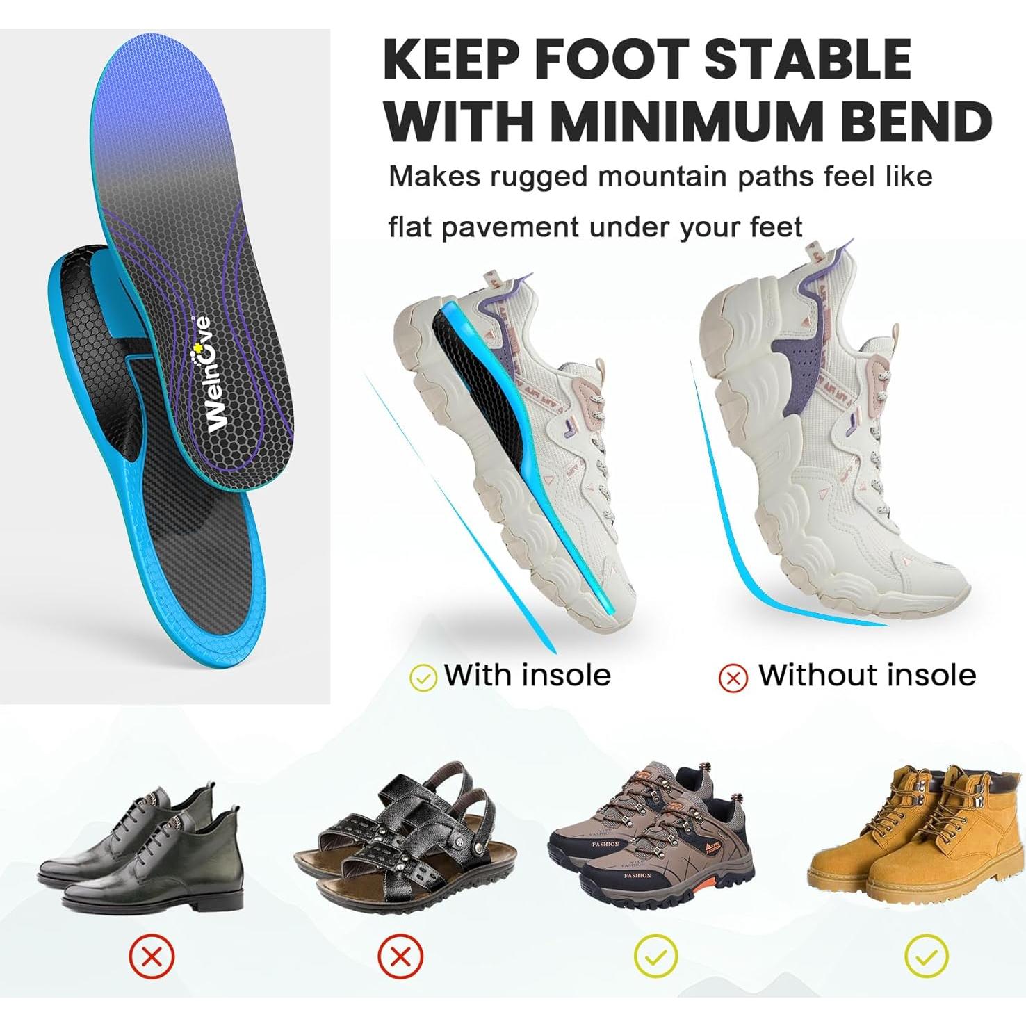 Plantillas de Soporte Welnove para Senderismo 2XL Negro