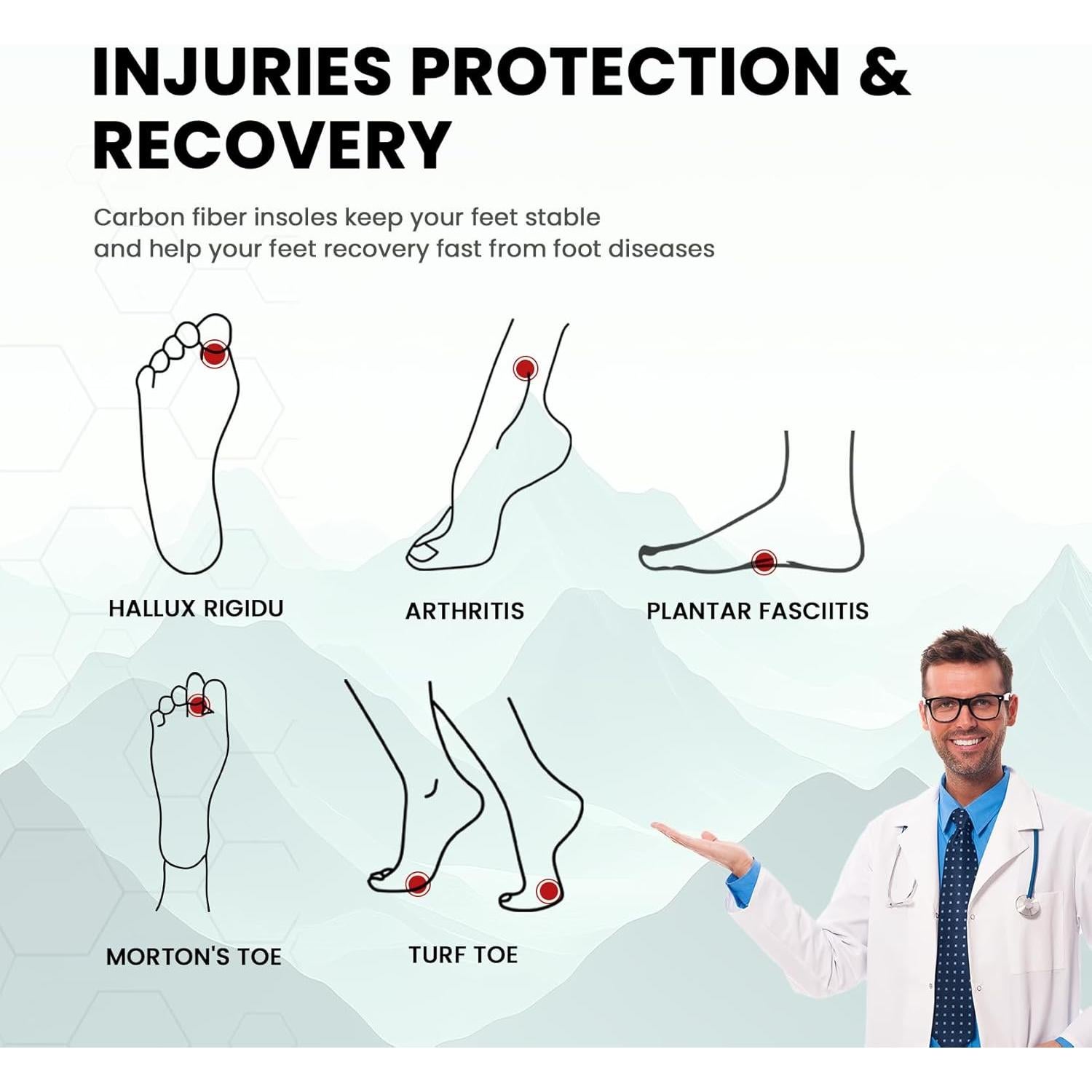 Plantillas de Soporte Welnove para Senderismo 2XL Negro