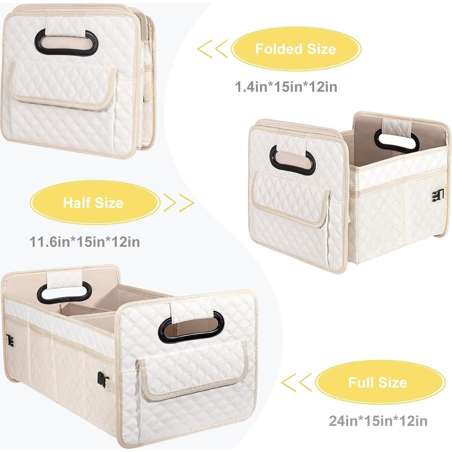 JiatuA Car Trunk Organizer for SUV, Car Storage Organizer Collapsible Multi Compartment Container Box, Adjustable Car Accessories for Women/Men, Large Beige