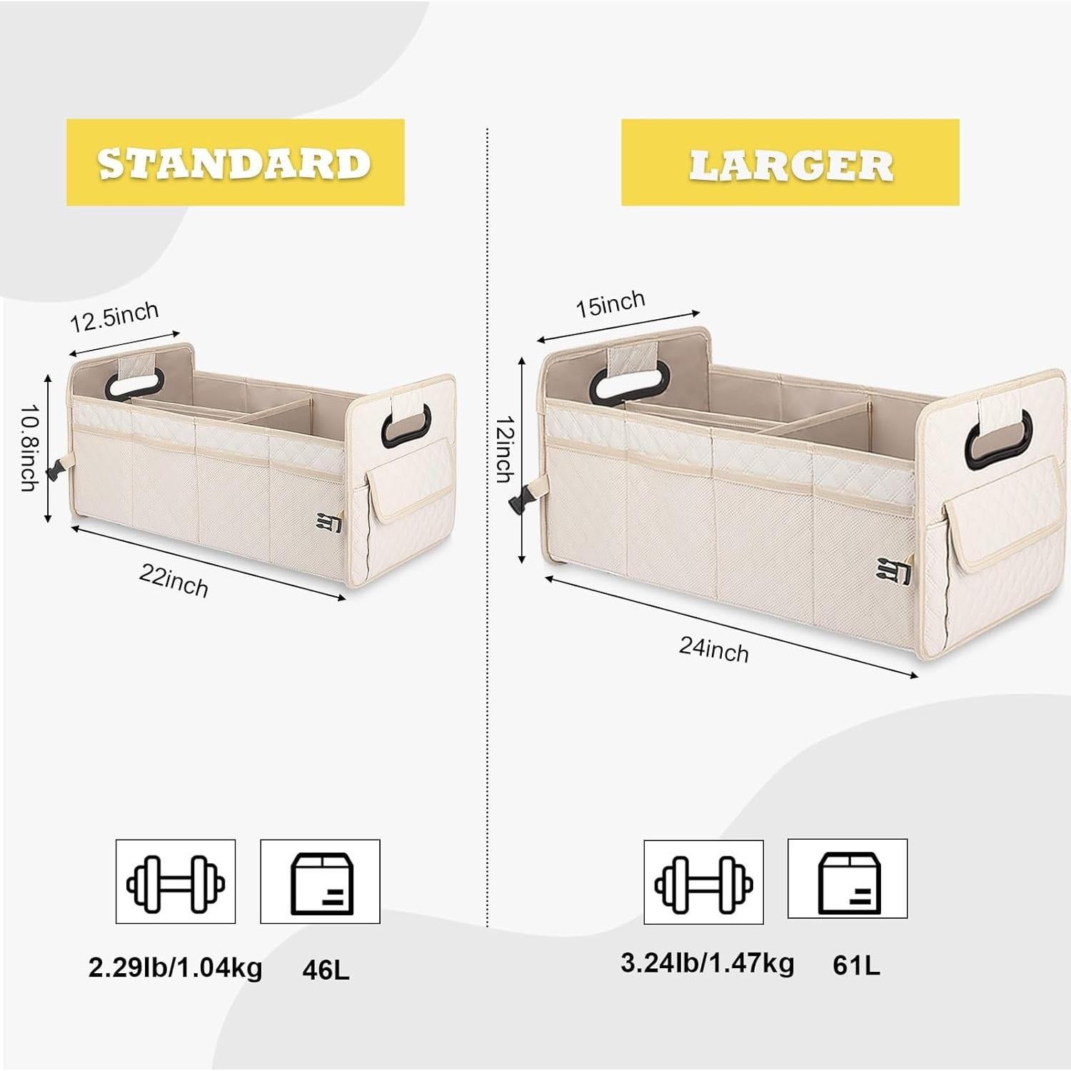 JiatuA Car Trunk Organizer for SUV, Car Storage Organizer Collapsible Multi Compartment Container Box, Adjustable Car Accessories for Women/Men, Large Beige
