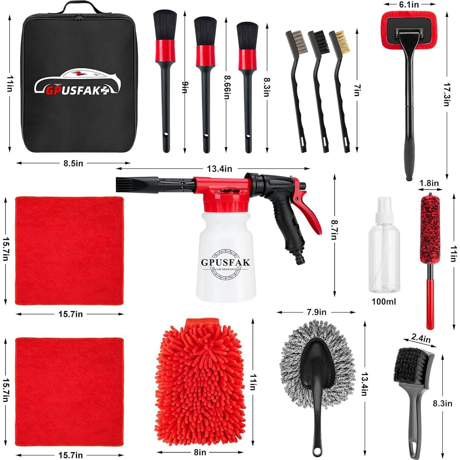 Kit de limpieza de coche 16 piezas GPUSFAK con pistola de espuma